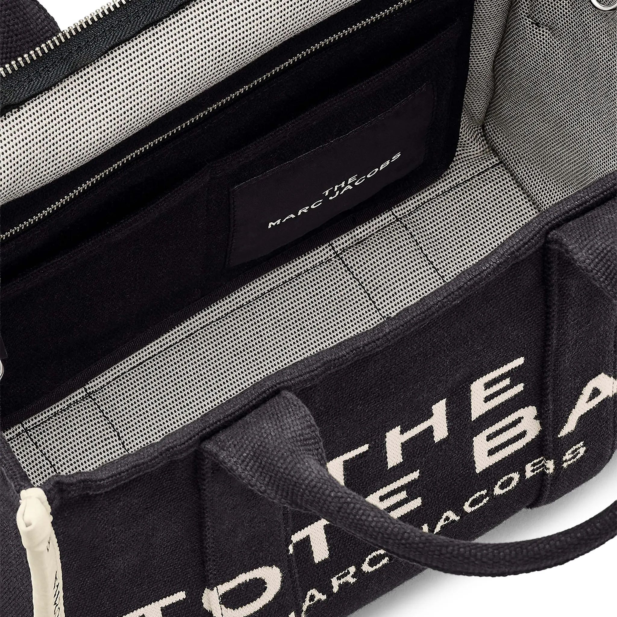 Inside Front View of Mark Jacobs Medium Jacquard Black Tote Bag M0017027