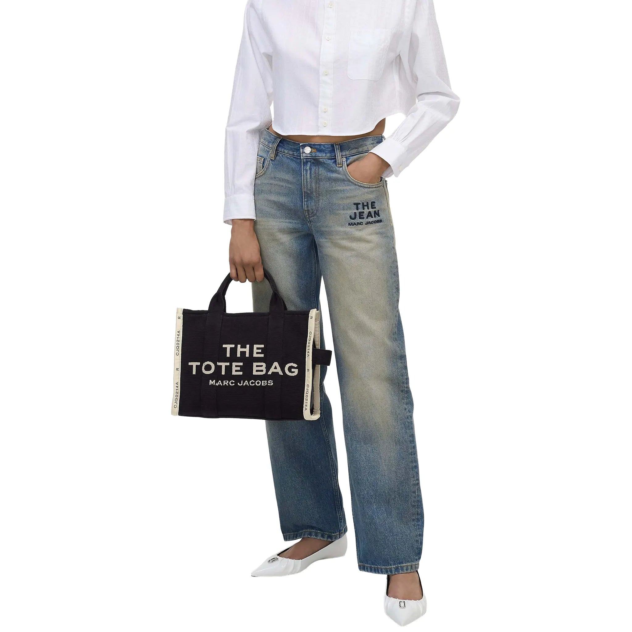 Model View of Mark Jacobs Medium Jacquard Black Tote Bag M0017027