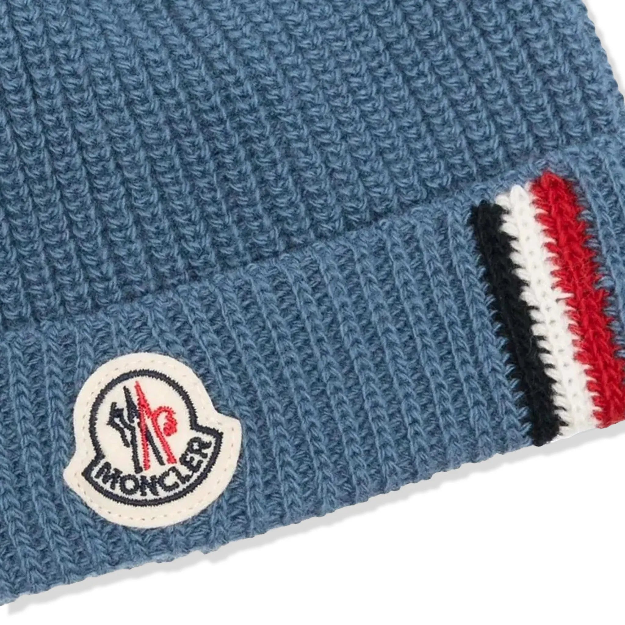Detailed Front View of Moncler Enfant Baby Boys Wool Knit Blue Beanie MONA5154108157