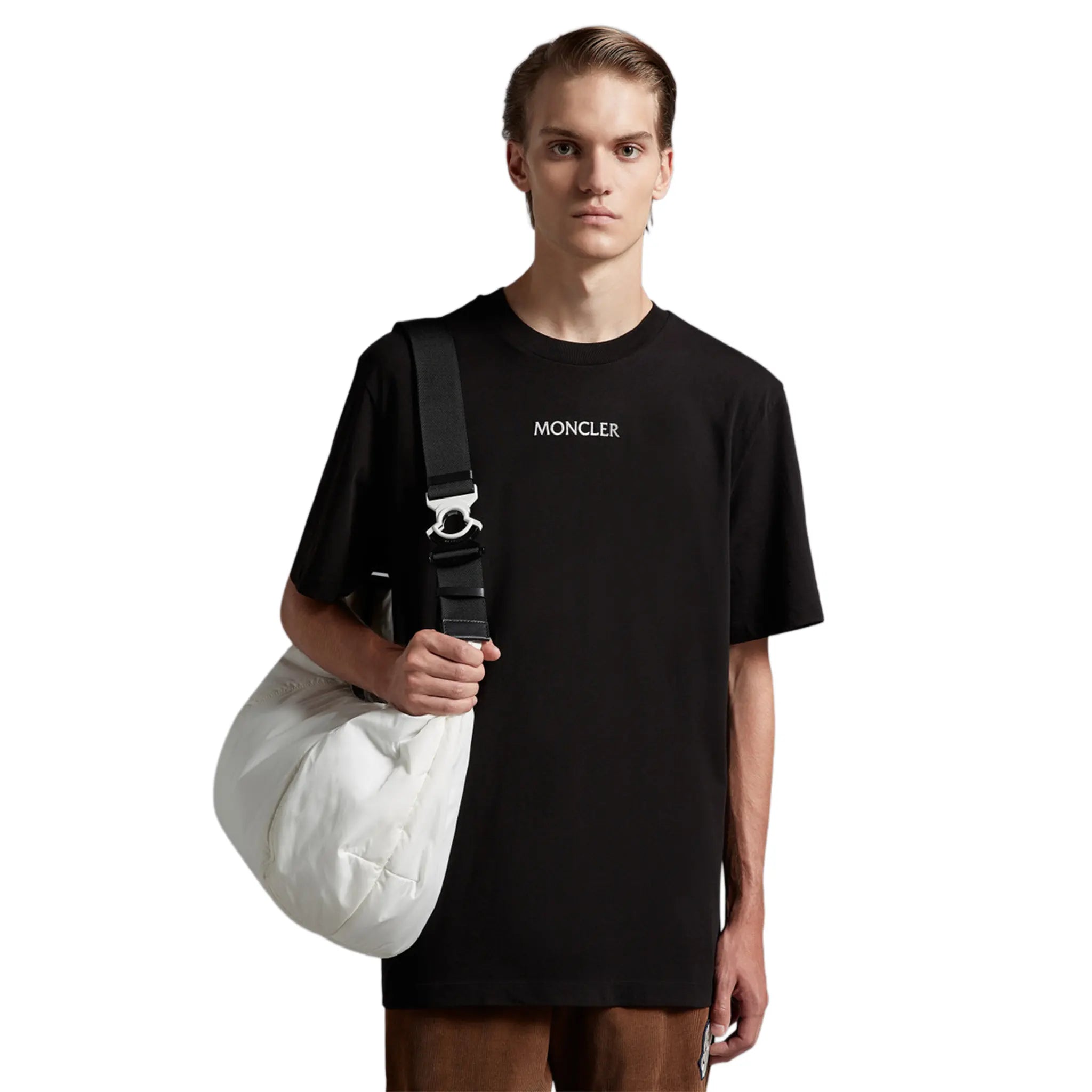 Front View of Moncler Graphic Logo Black T Shirt H20918C000328390T999