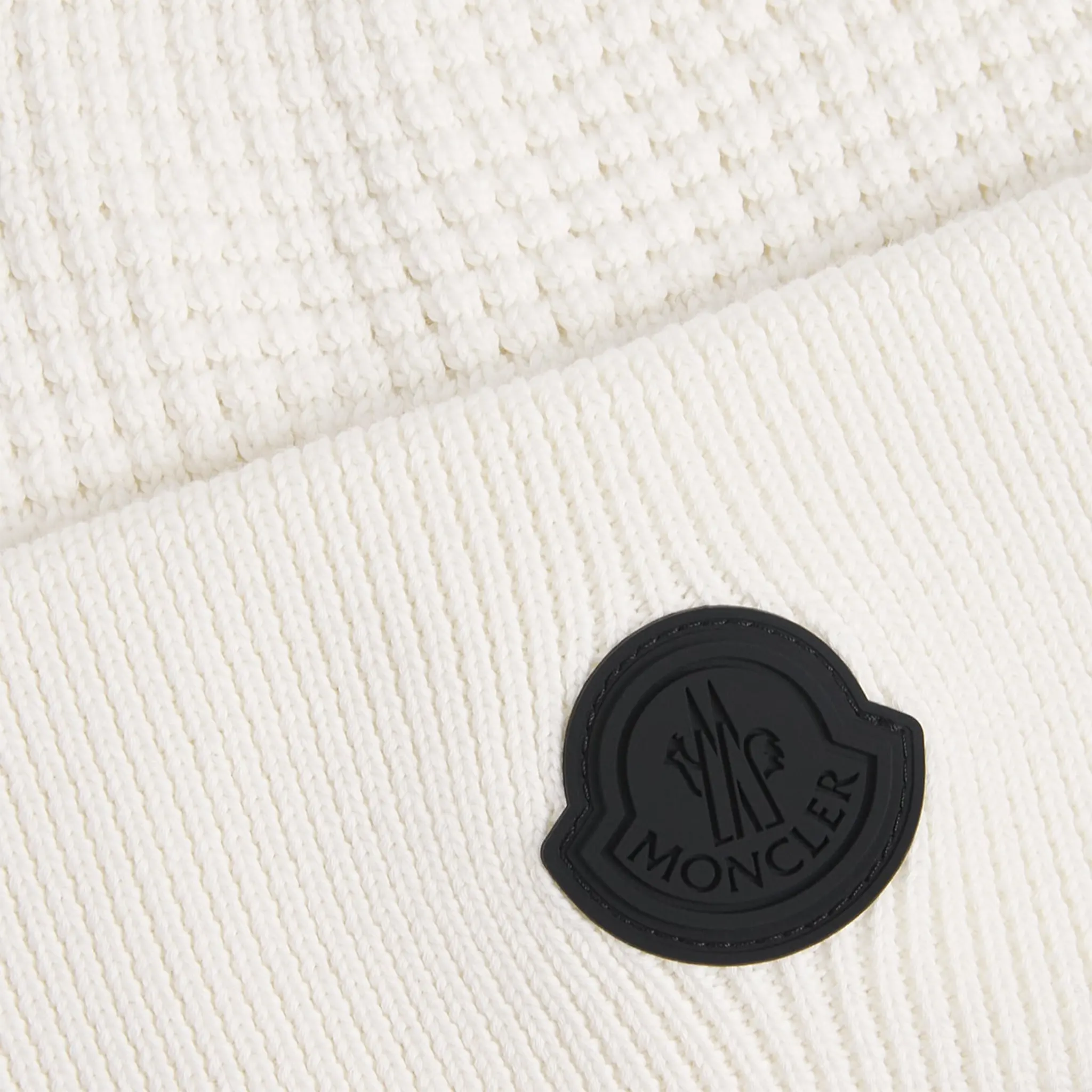 Detailed View of Moncler Ivory Tricot Cotton White Beanie
