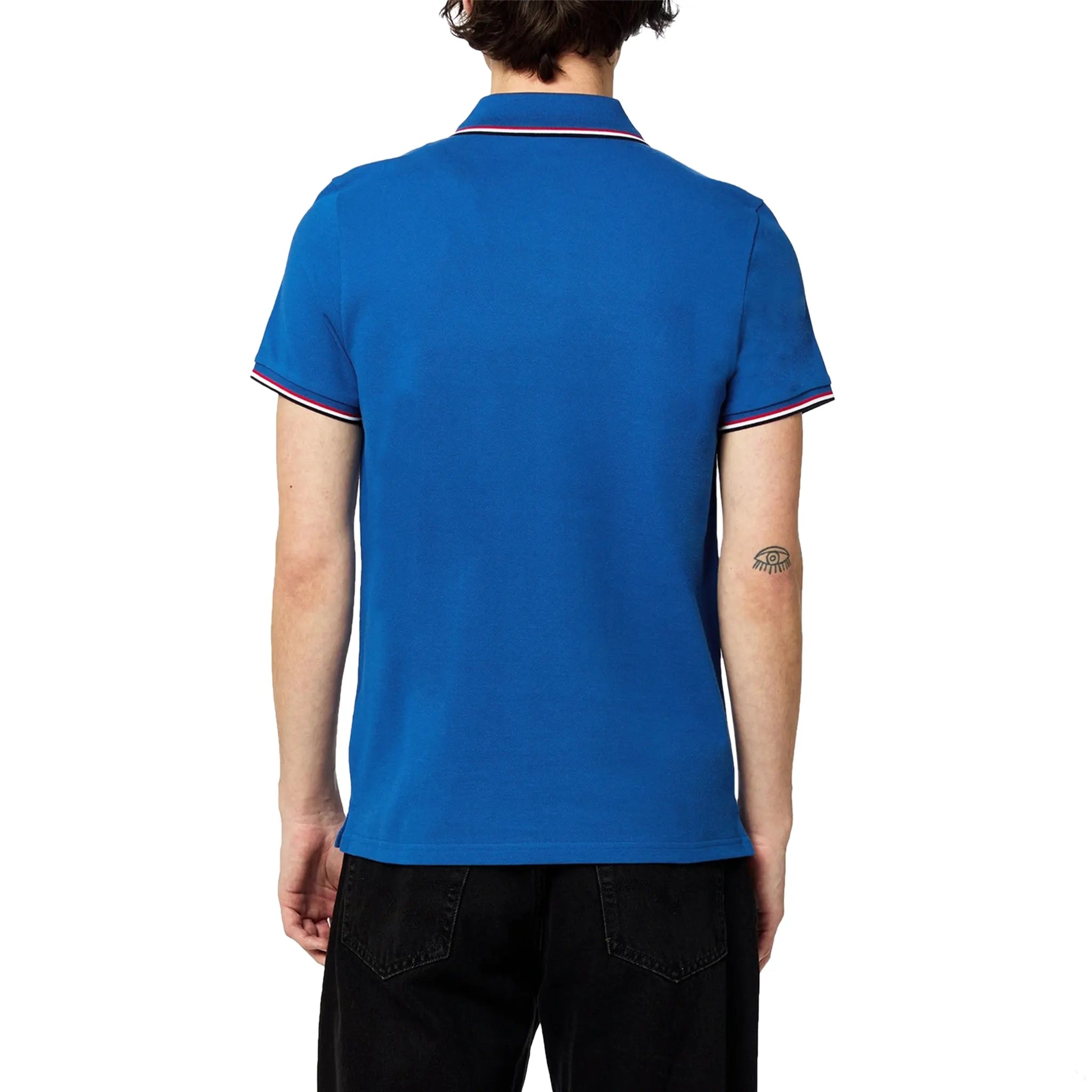 Model Back view of Moncler Maglia Blue Polo Shirt I20918A70300845567B5