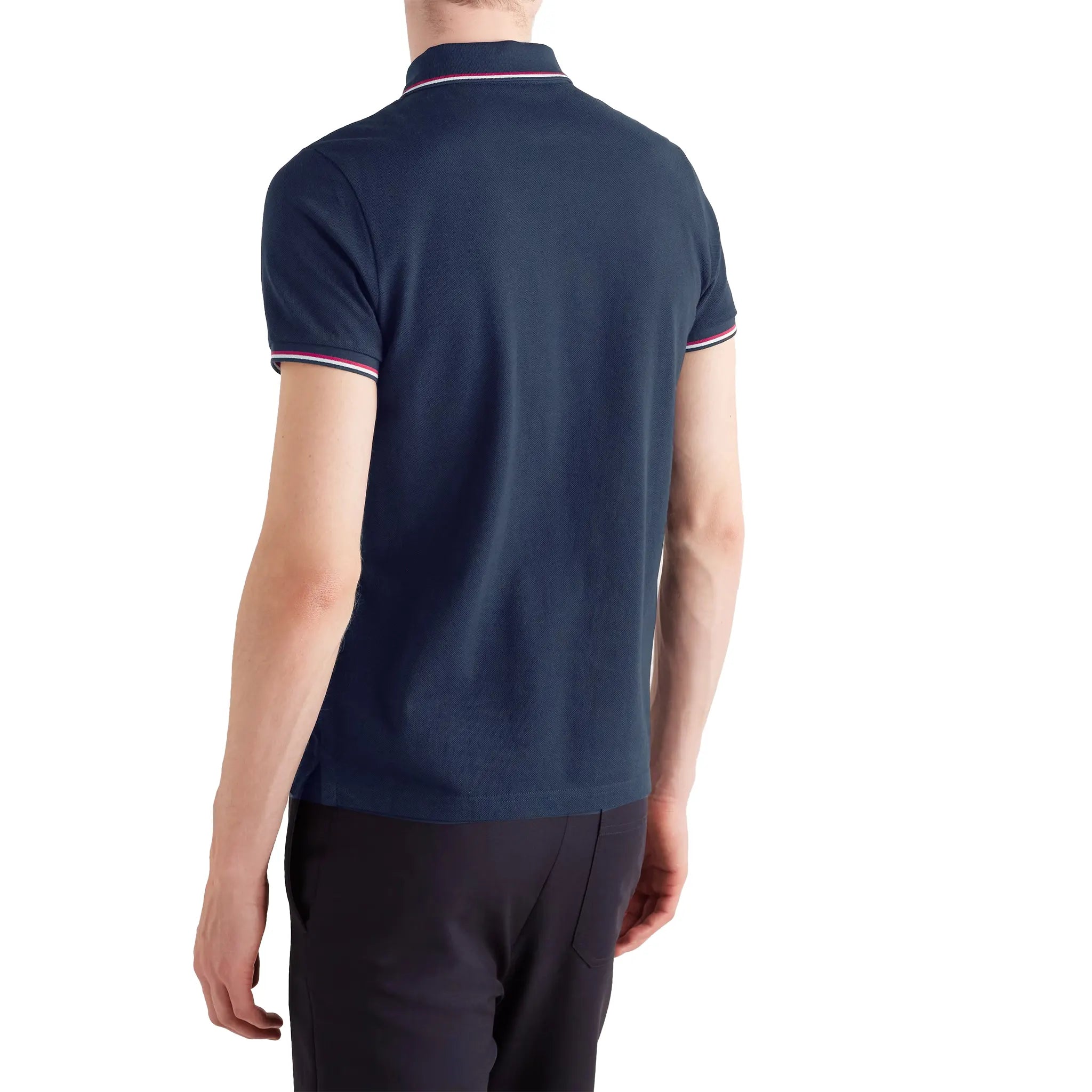 Model Back view of Moncler Maglia Dark Blue Polo Shirt J10918A000248455677X