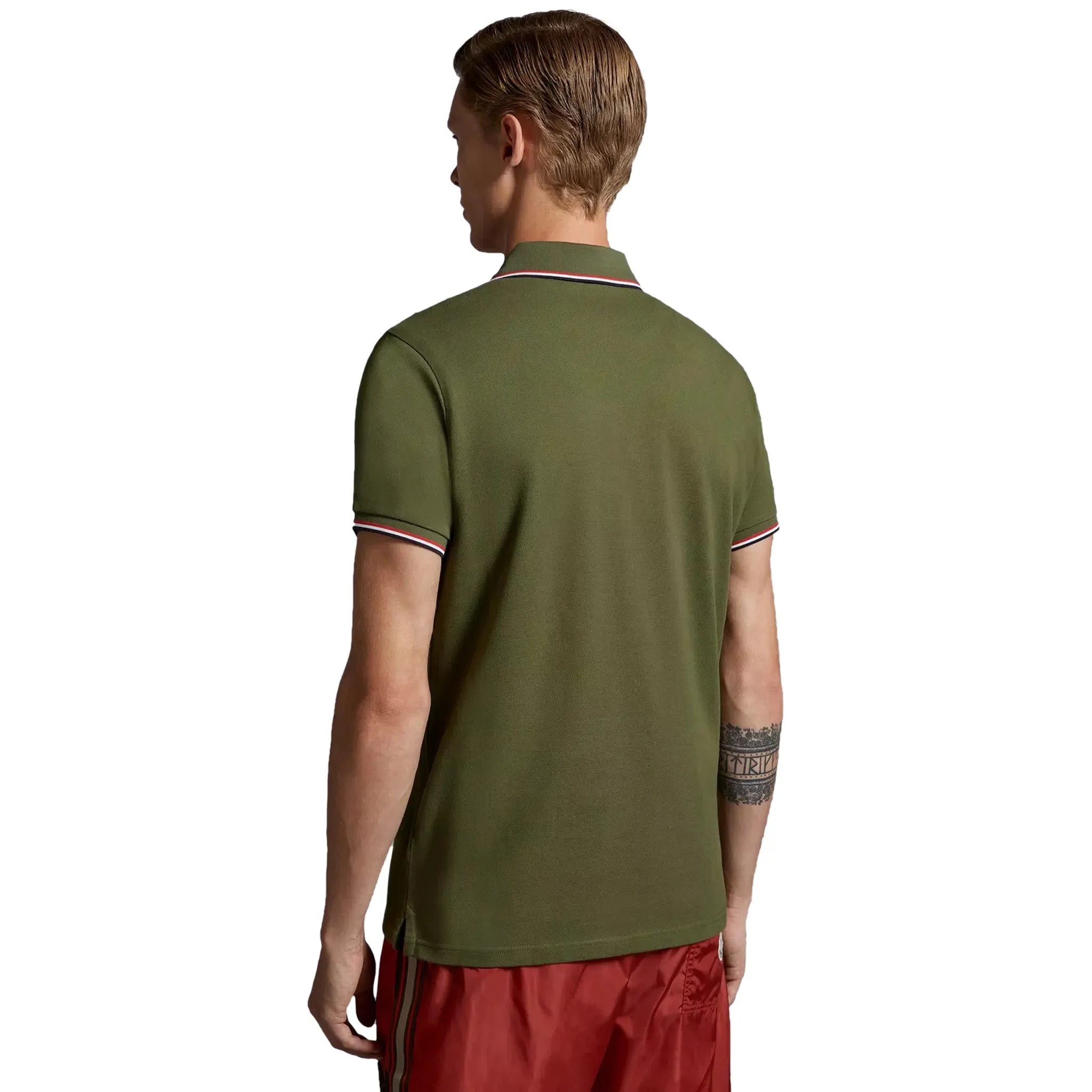 Model Back view of Moncler Maglia Dark Green Polo Shirt J10918A7030084556876
