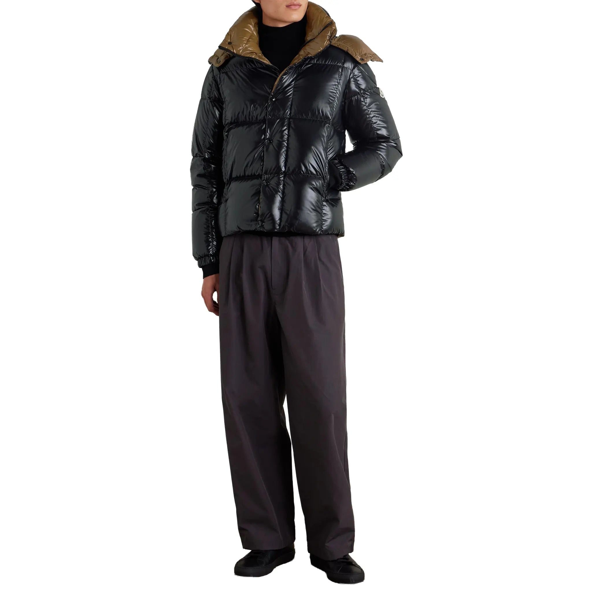 Front View of Moncler Parana Hooded Short Down Black Jacket