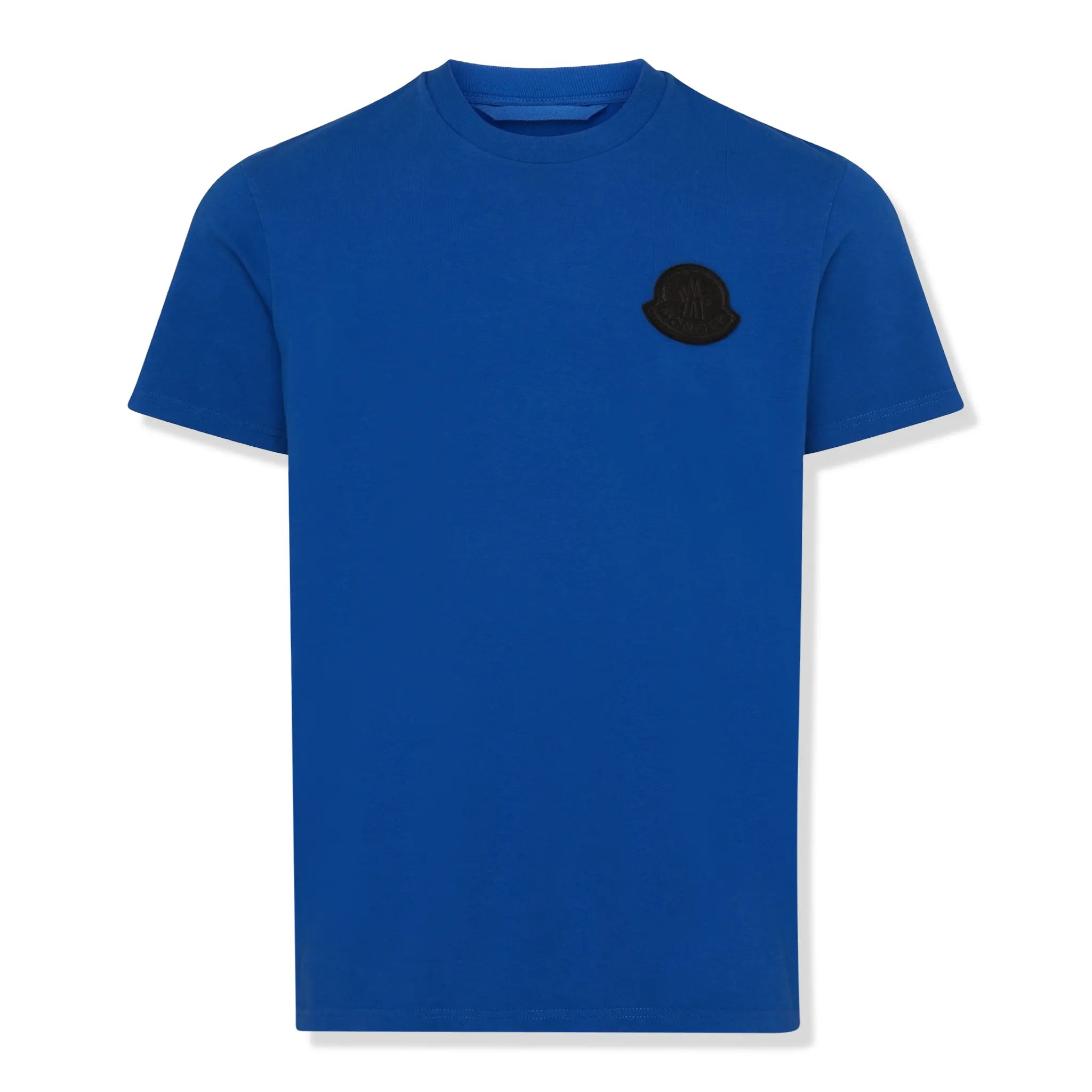 Front view of Moncler SN44 Patched Logo Short Sleeve Blue T Shirt MC17TMH6BLUS2AAA00