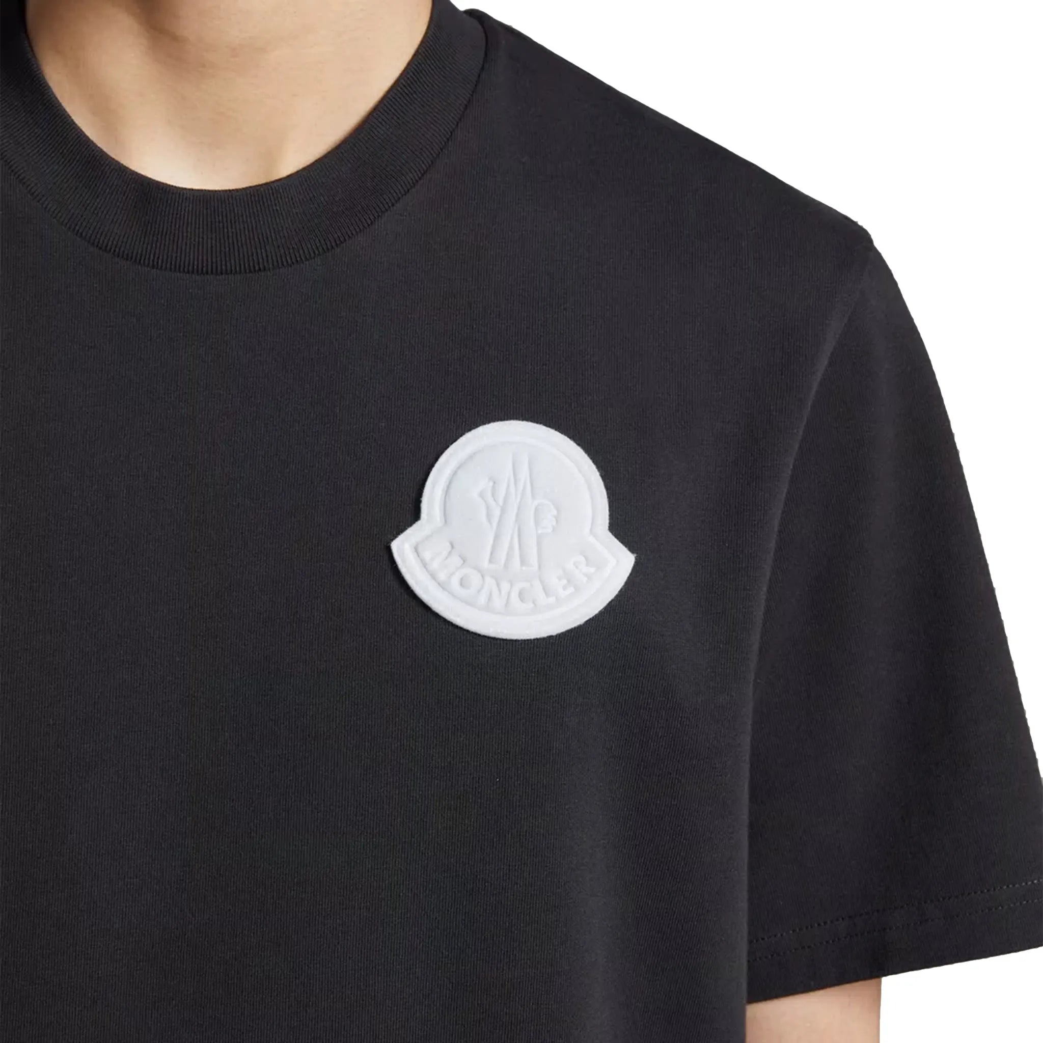 Detail view of Moncler SN44 Patched Logo Short Sleeve Charcoal T Shirt J10918C0004583927998