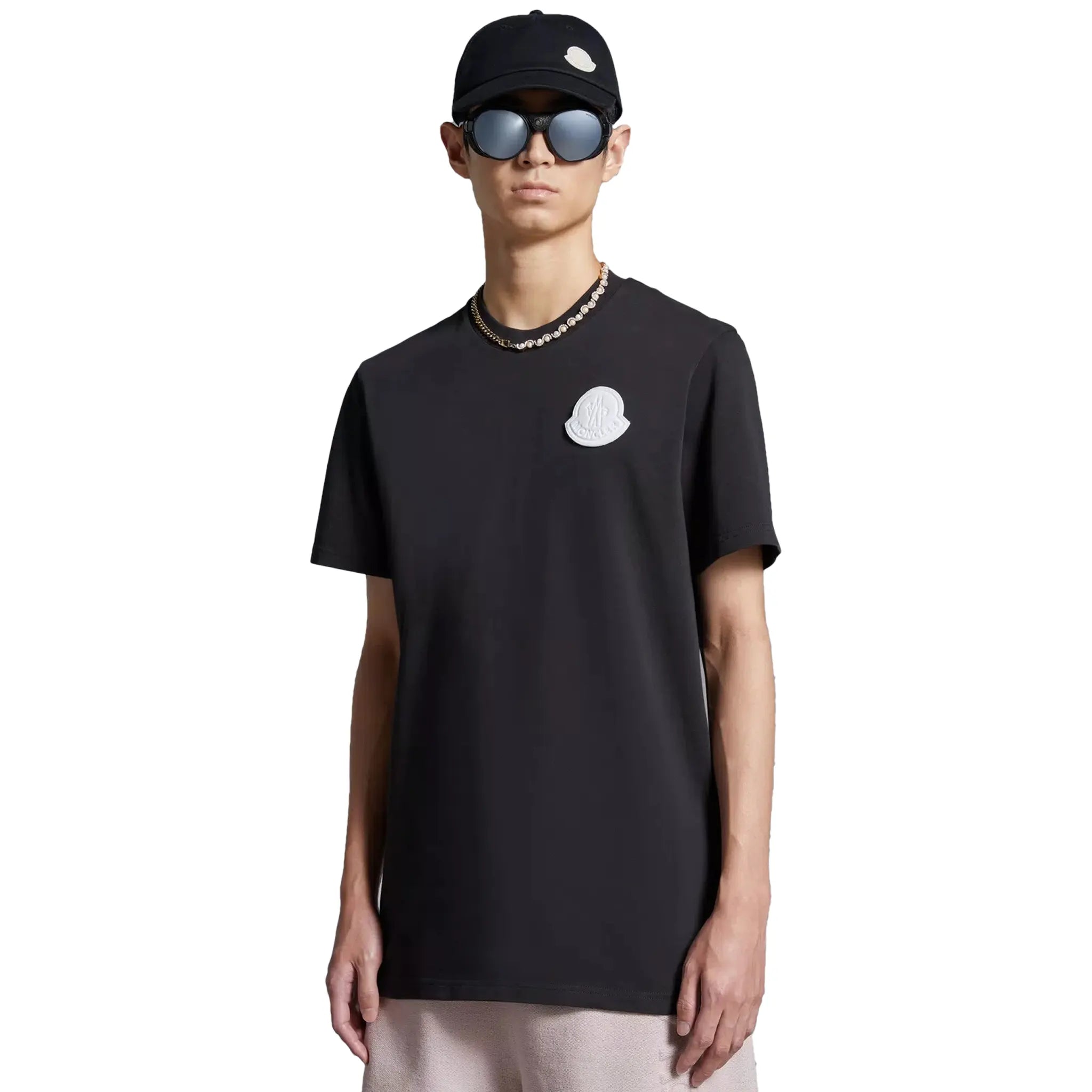 Model view of Moncler SN44 Patched Logo Short Sleeve Charcoal T Shirt J10918C0004583927998
