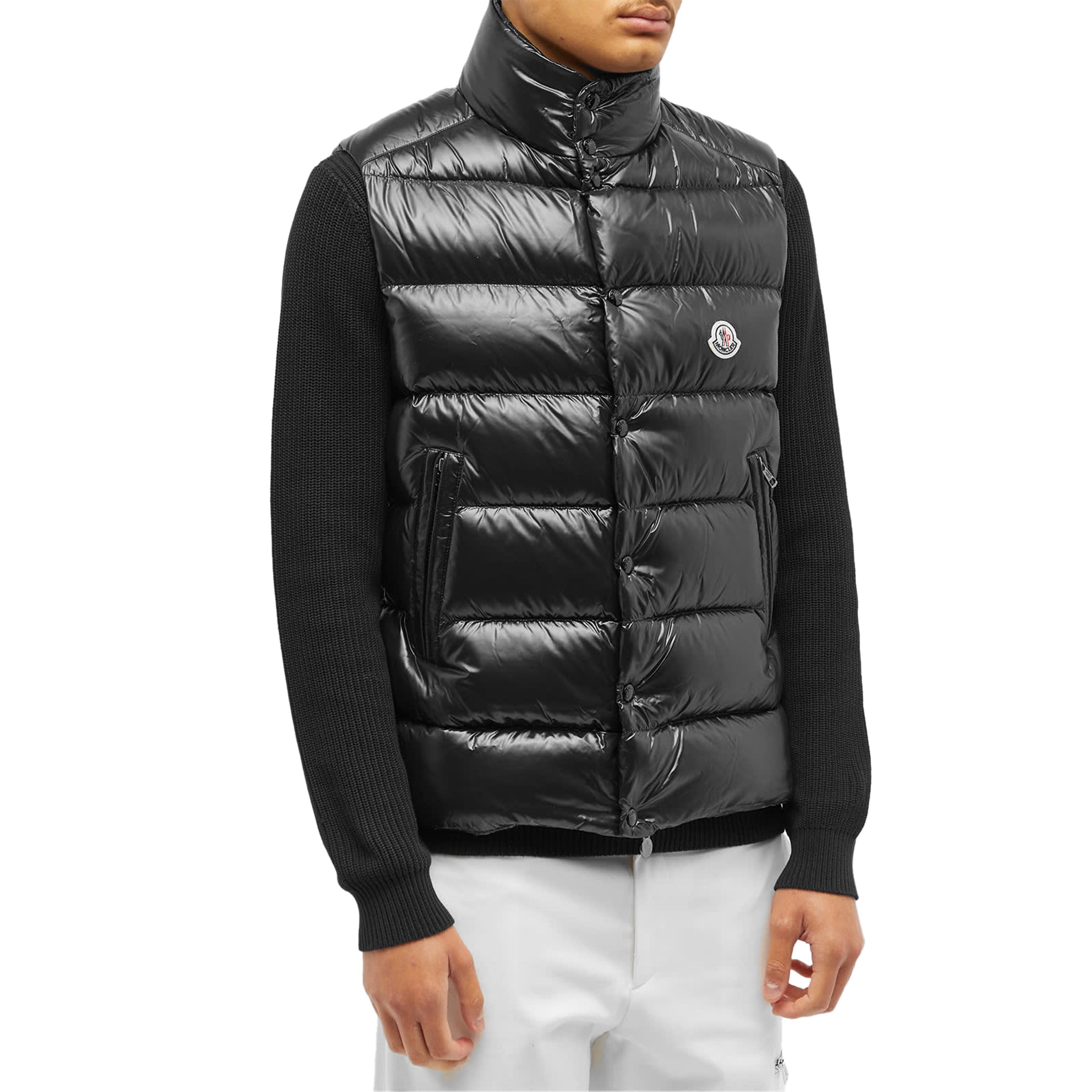 Model Front View of Moncler Tibb Down Black Gilet K20911A0009668950999