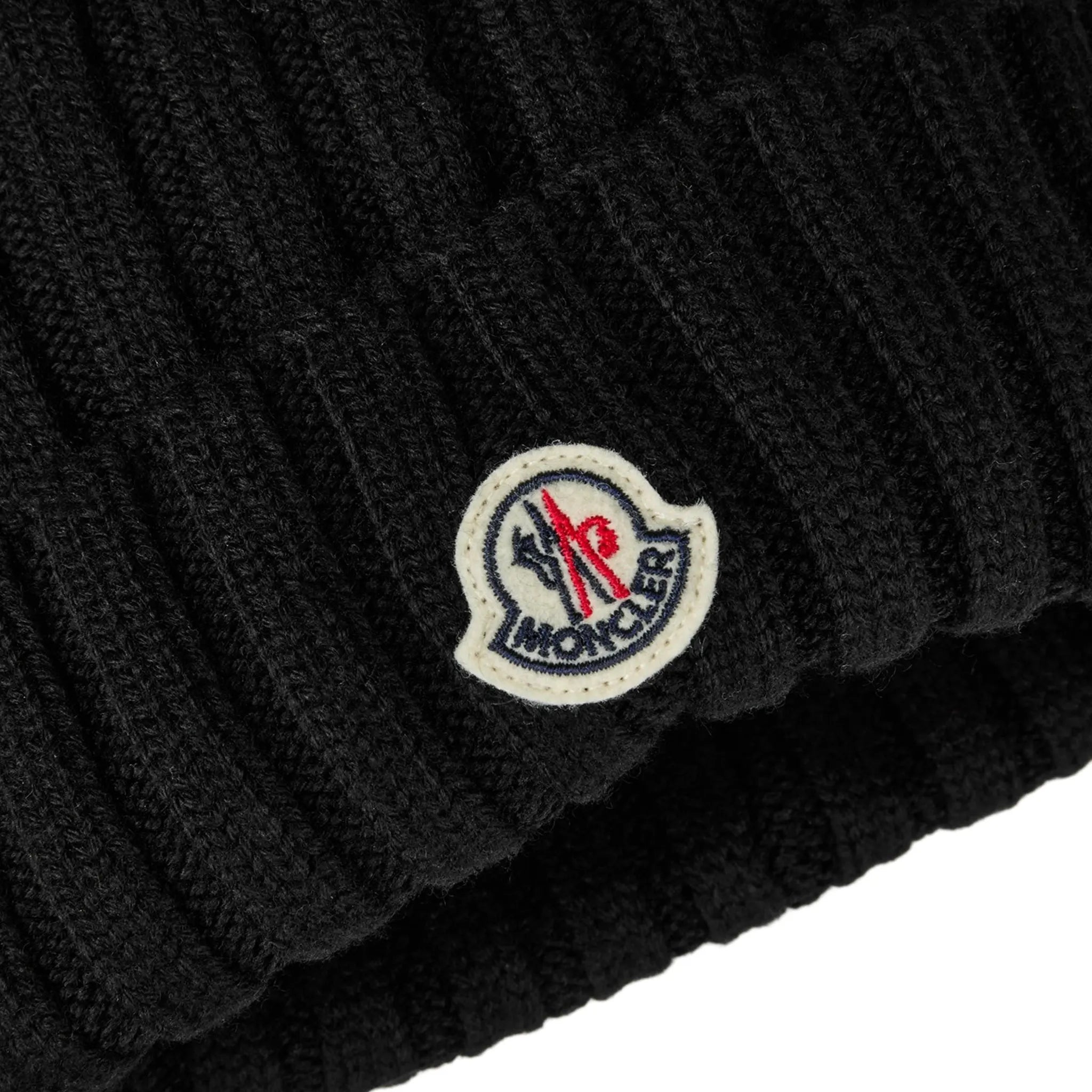 Detailed View of Moncler Wool Pom Pom Black Beanie K20933B00064M1131