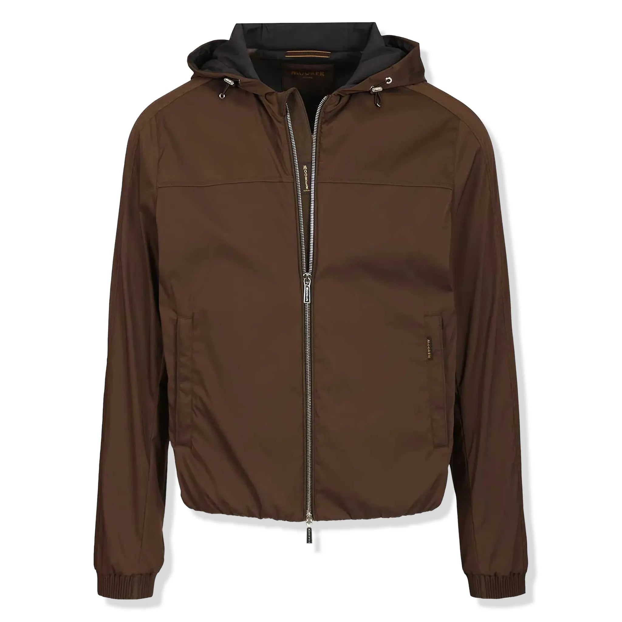 Front View of Moorer Albori-TJ Brown Hooded Jacket MOUSO100002TEPA025