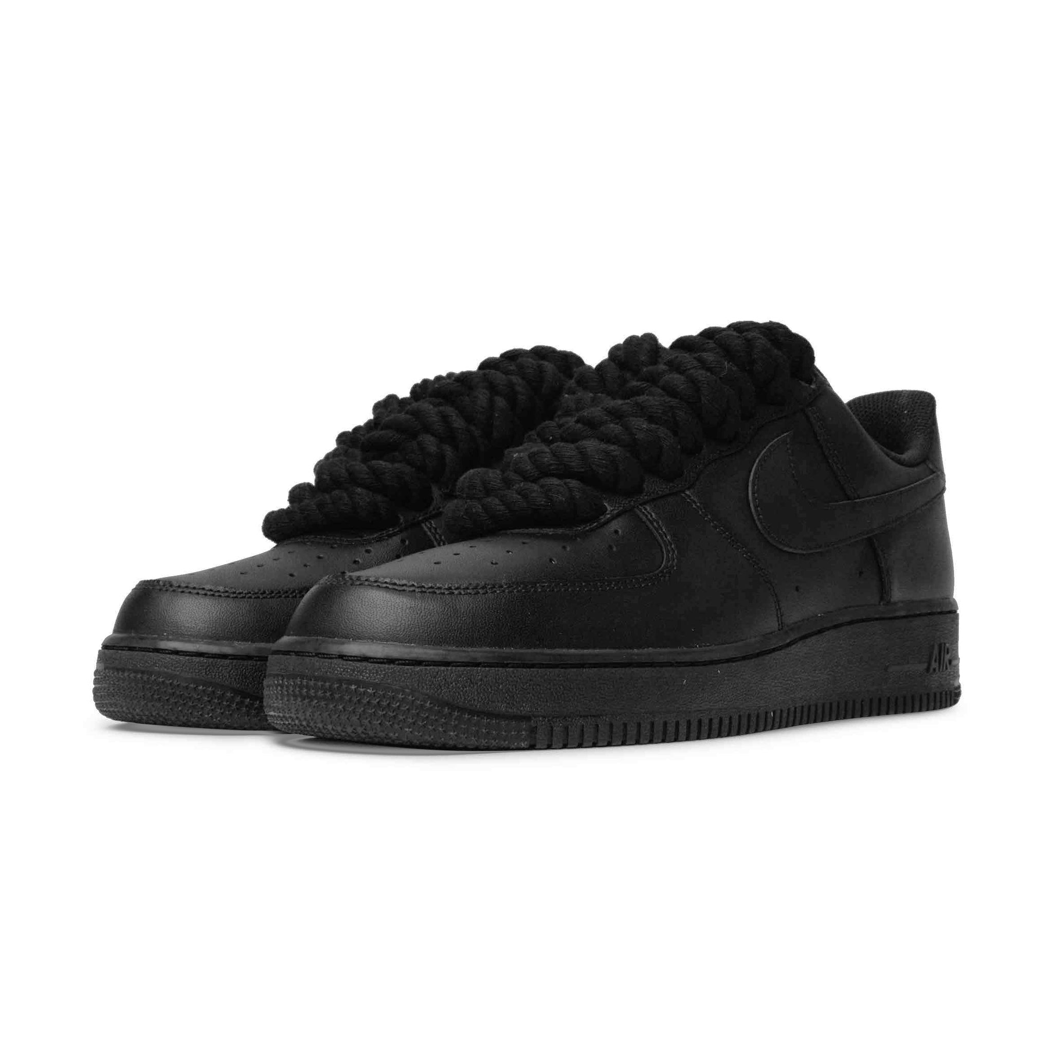 Front side view of Nike Air Force 1 Low Rope Lace Black (GS) 314192-009