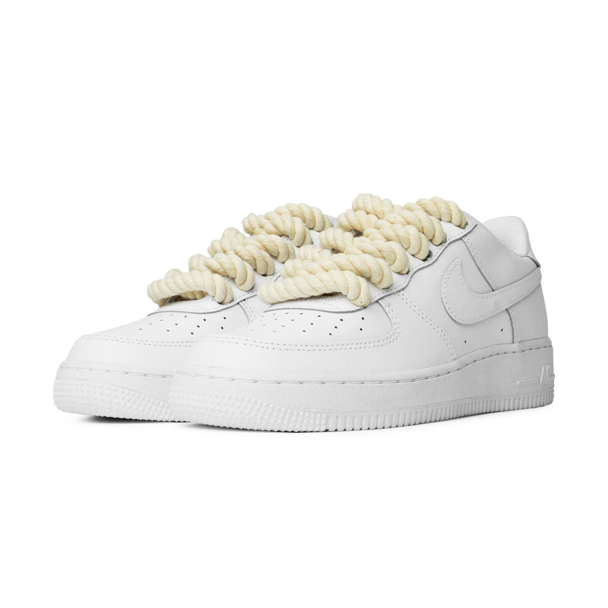 Front side view of Nike Air Force 1 Low Rope Lace White Cream (GS) 314192-117