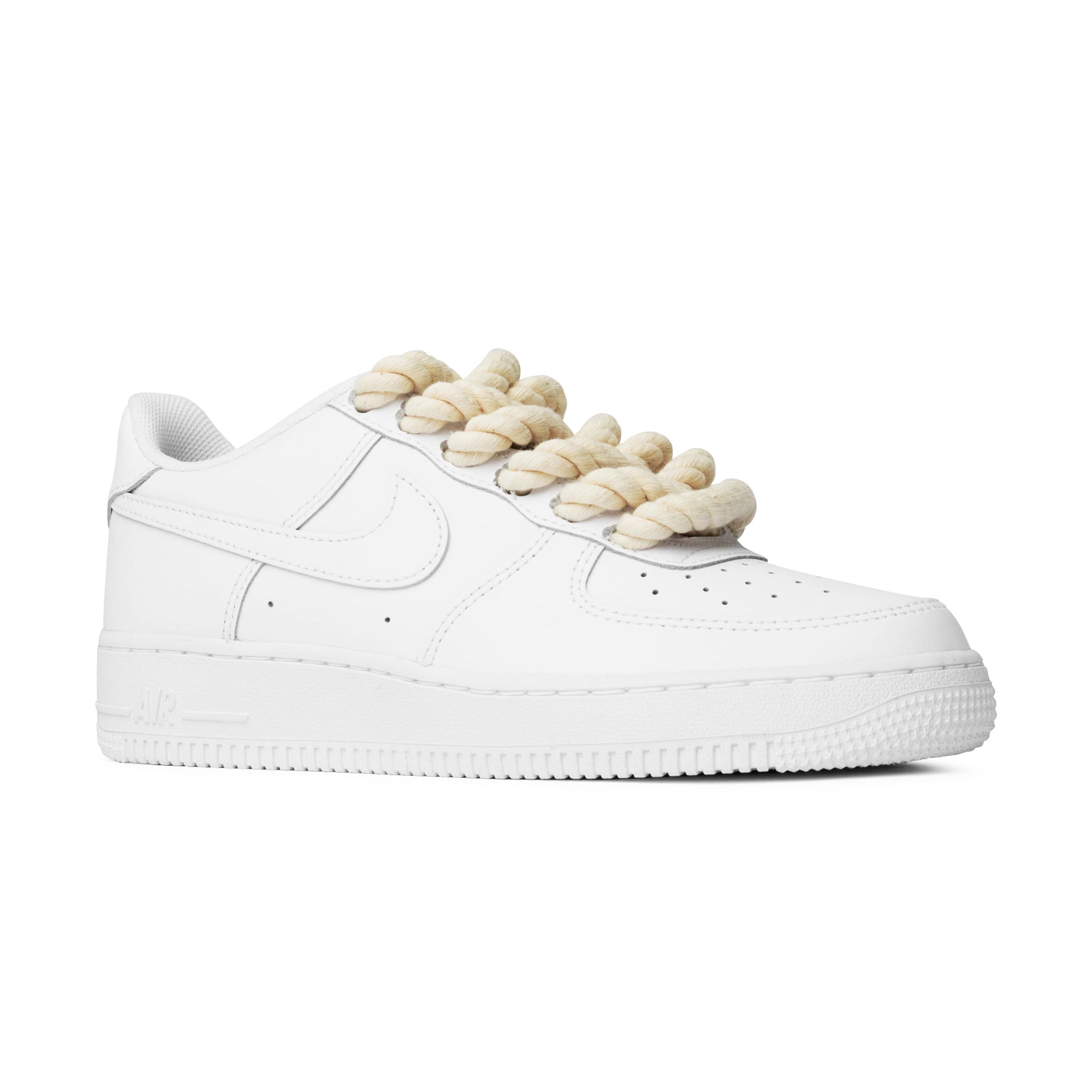 Front side view of Nike Air Force 1 Low Rope Lace White Cream (GS) 314192-117