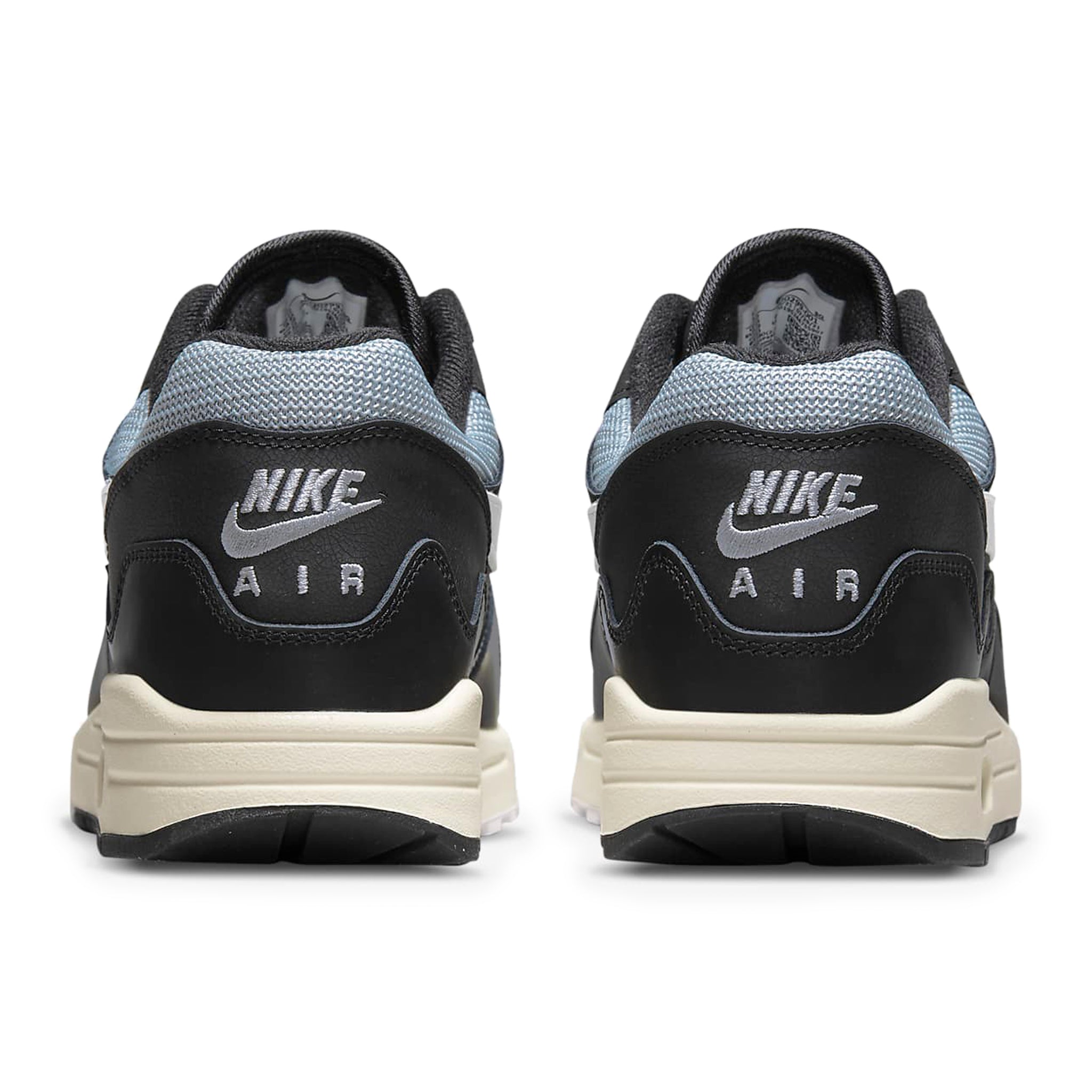Heel view of Nike Air Max 1 Patta Waves Black (With Bracelet) DQ0299-001