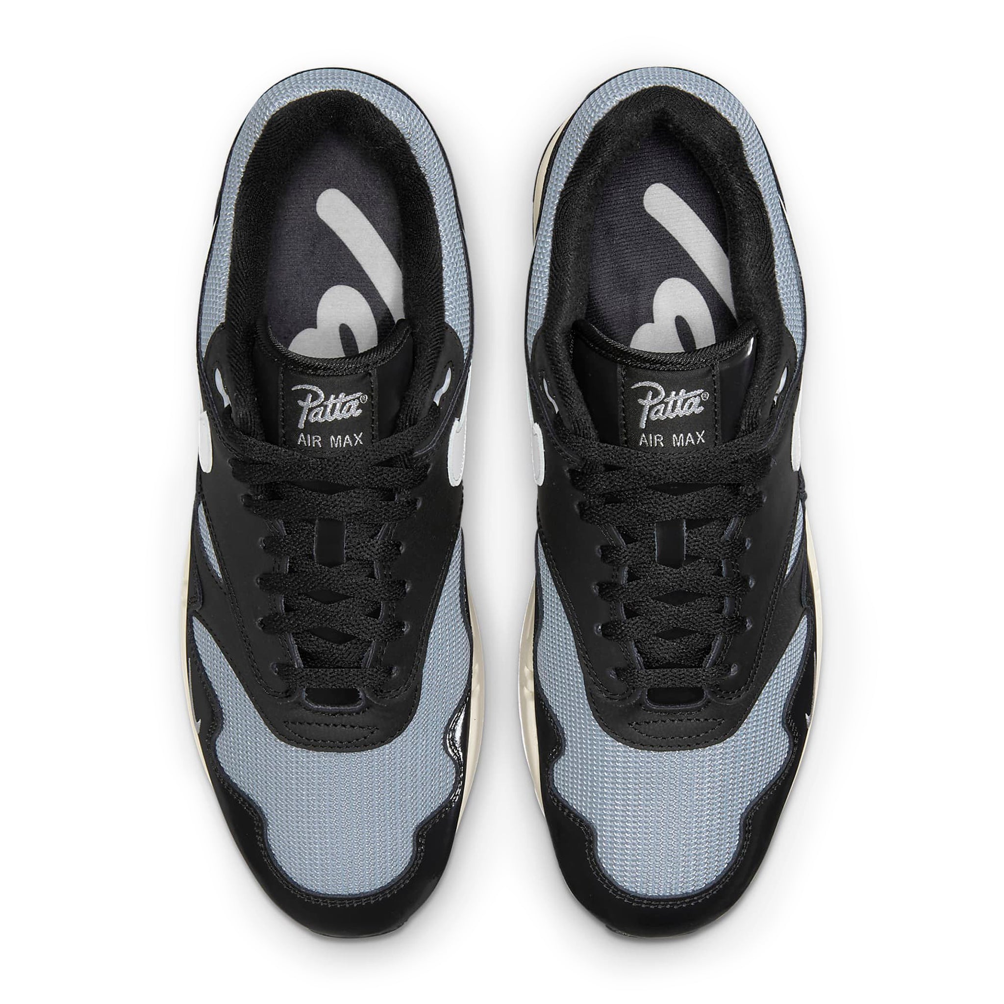Top down view of Nike Air Max 1 Patta Waves Black (With Bracelet) DQ0299-001