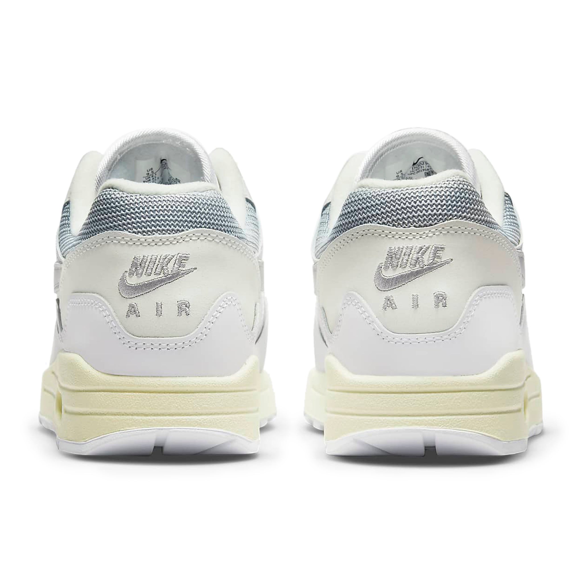 Heel view of Nike Air Max 1 Patta Waves White DQ0299-100