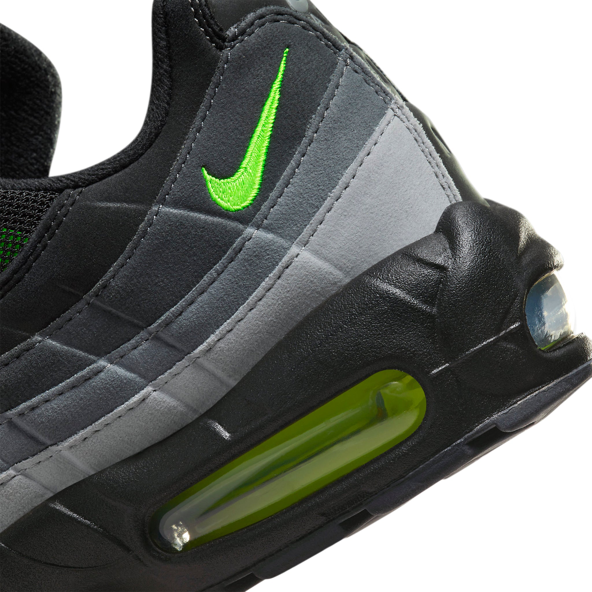 Heel view of Nike Air Max 95 Black Neon FV4710-001