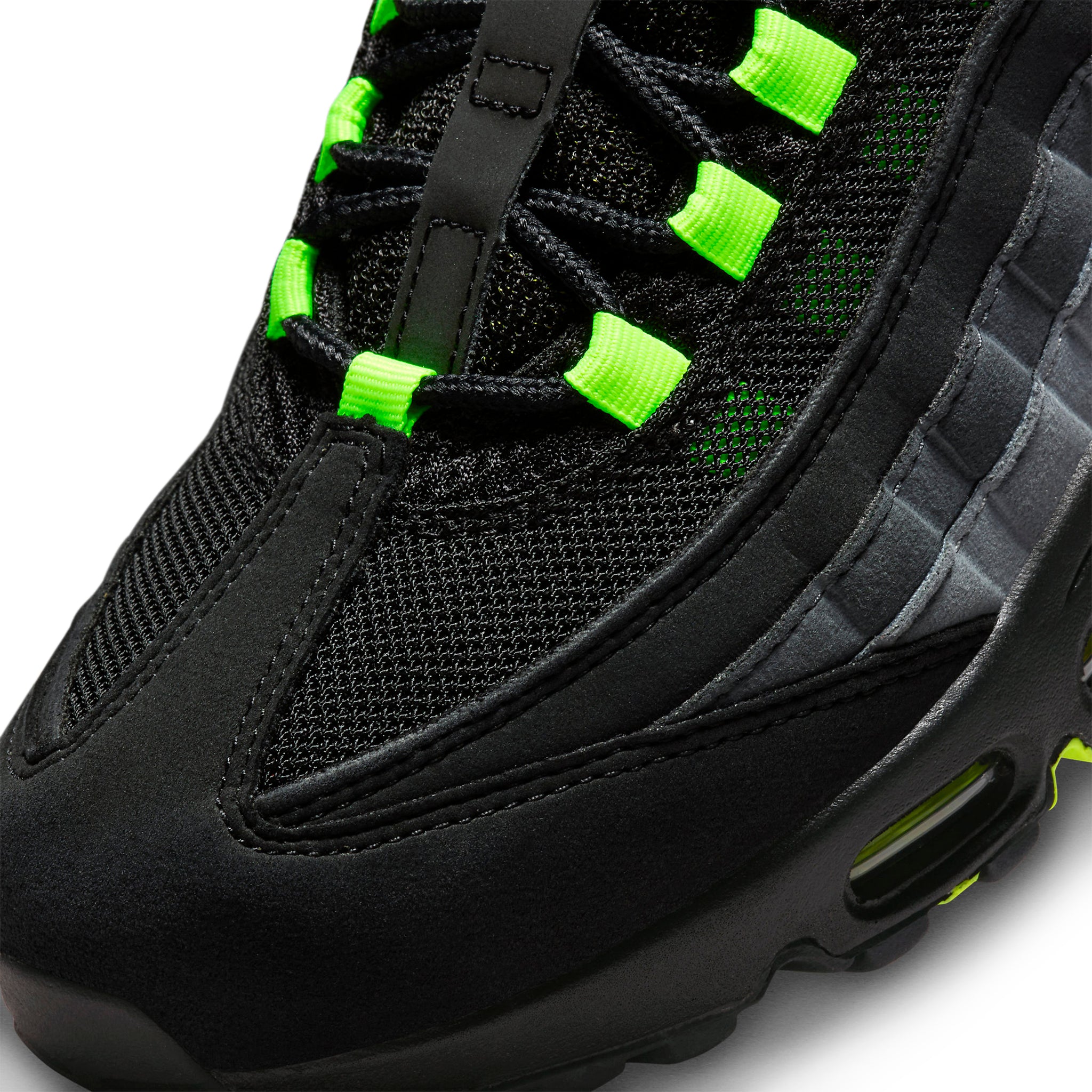 Toe box view of Nike Air Max 95 Black Neon FV4710-001