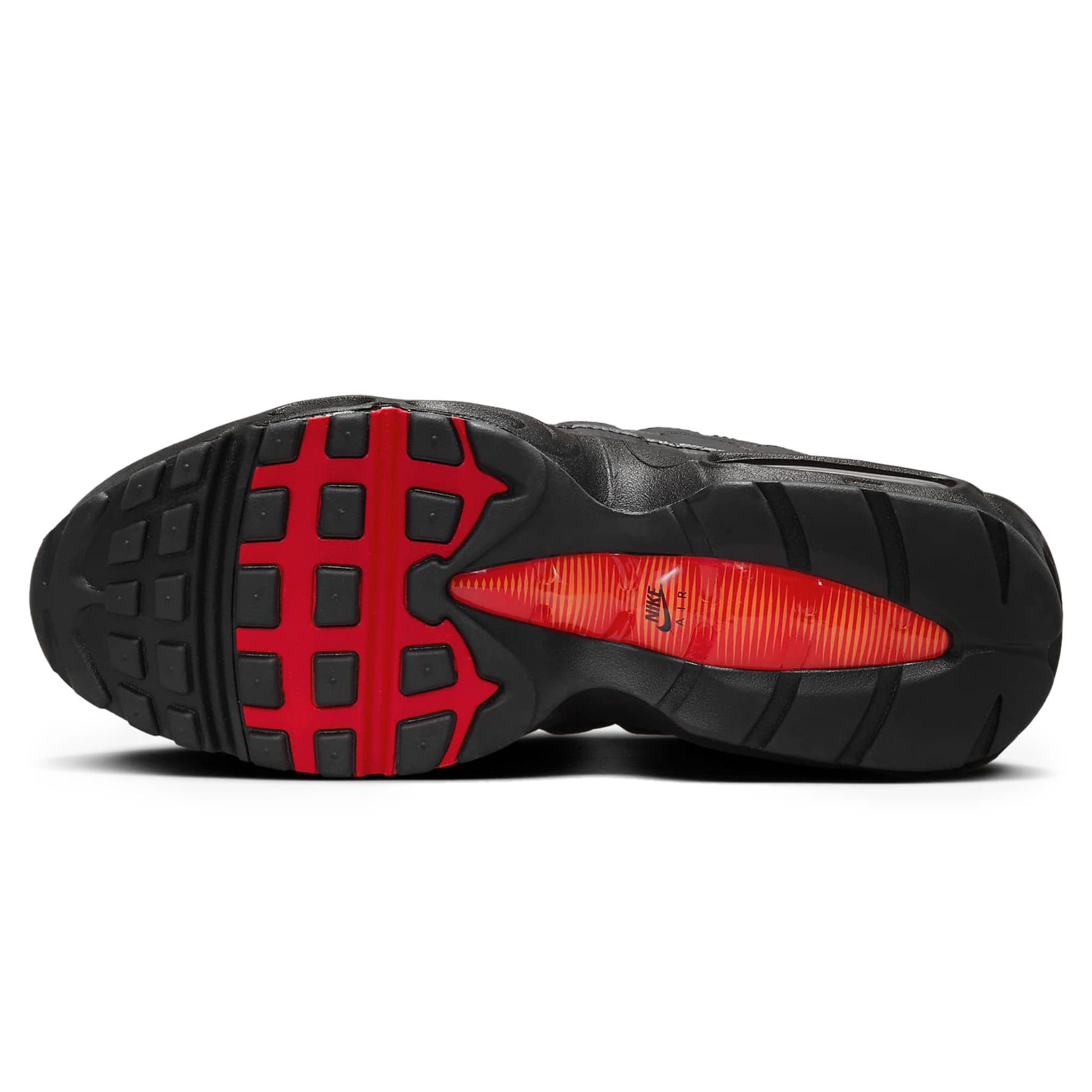 Sole view of Nike Air Max 95 Black Red Orange FZ4626-002