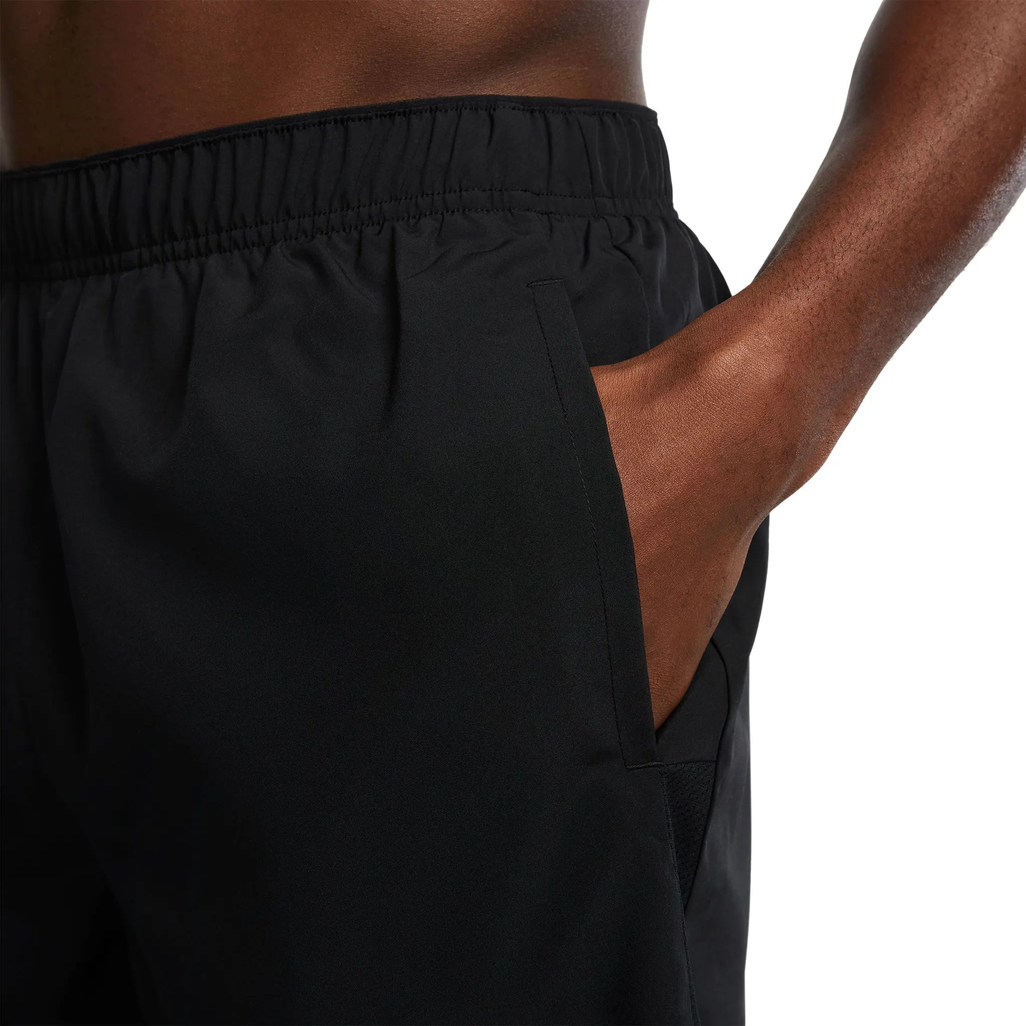 Model detail pocket view of Nike Challenger 7-Inch Black Shorts CZ9067-010