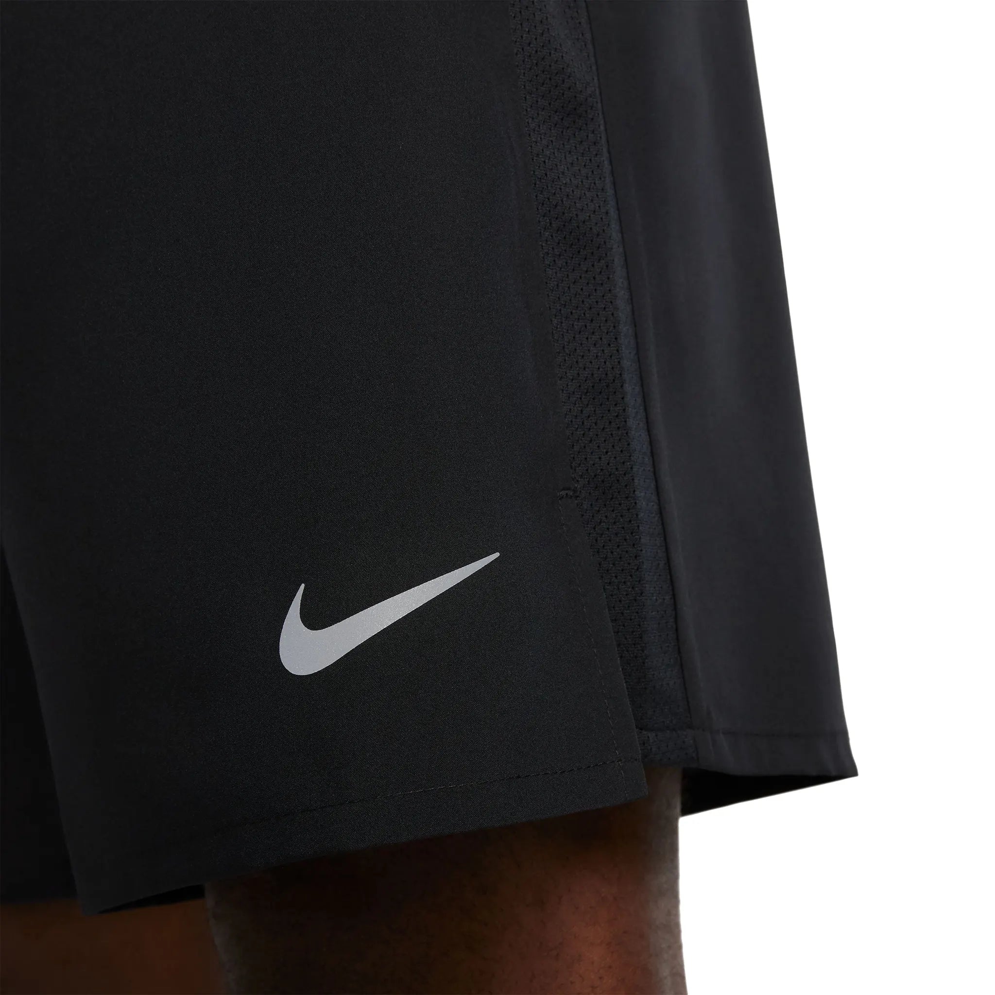 Model logo view of Nike Challenger 7-Inch Black Shorts CZ9067-010