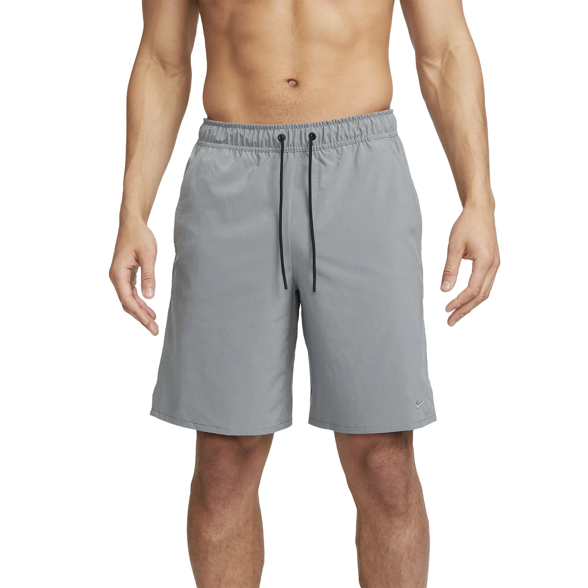 Model front view of Nike Challenger 9-Inch Grey Shorts DV9331-084