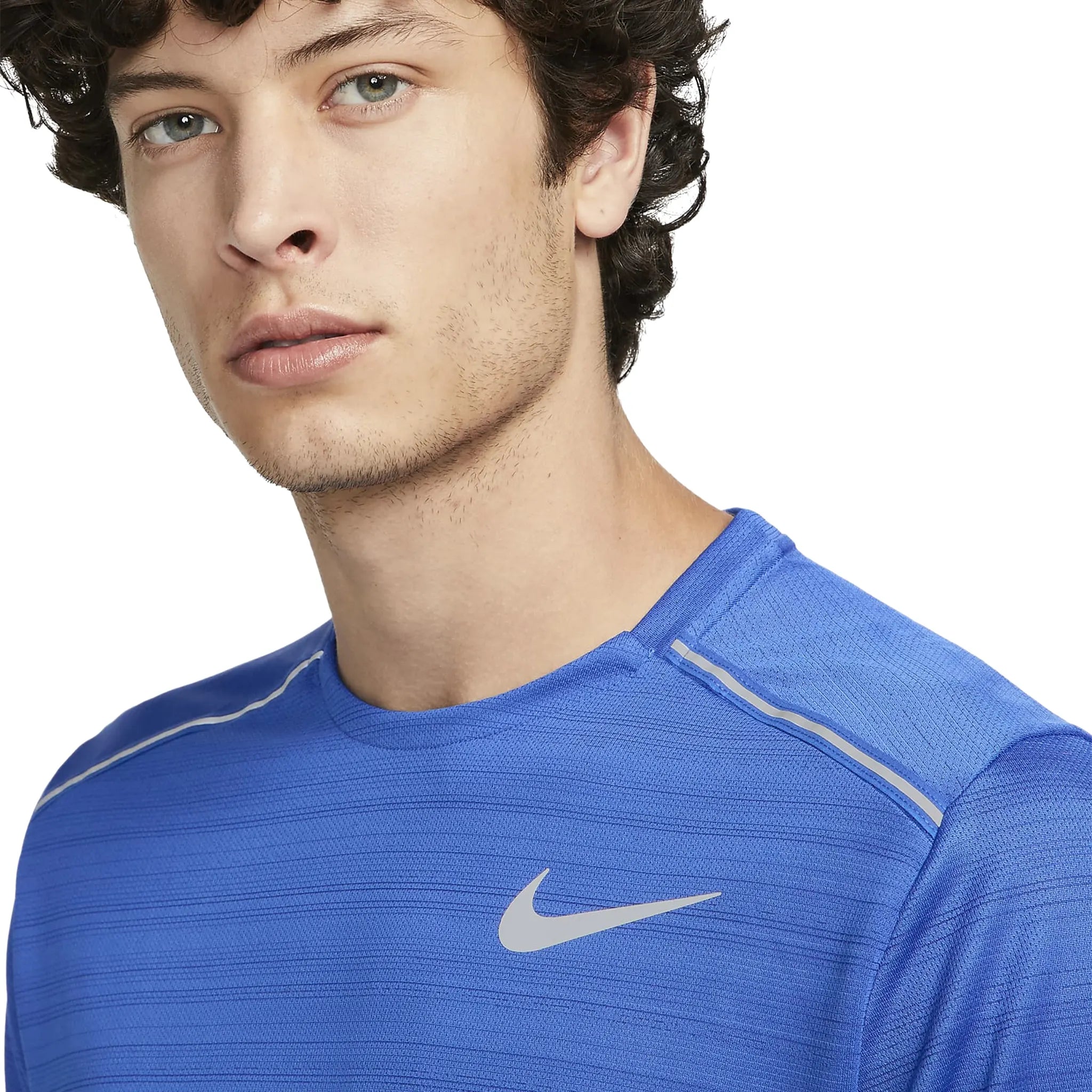 Model detail view of Nike Dri-FIT 1.0 Blue Miler Running T Shirt AJ7565-480