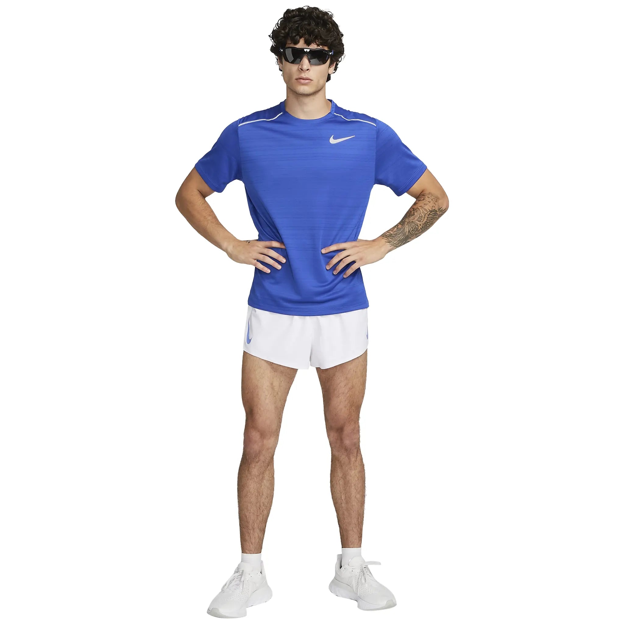 Model view of Nike Dri-FIT 1.0 Blue Miler Running T Shirt AJ7565-480