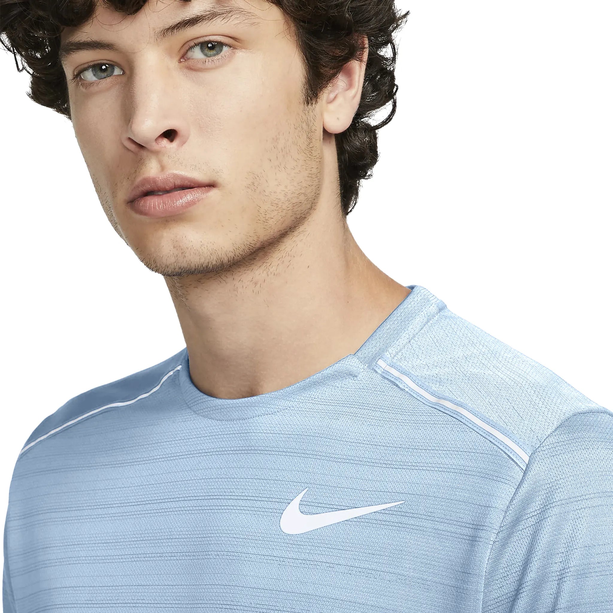 Model Chest of Nike Dri-FIT 1.0 Cobalt Bliss Blue Miler Running T Shirt AJ7566-479