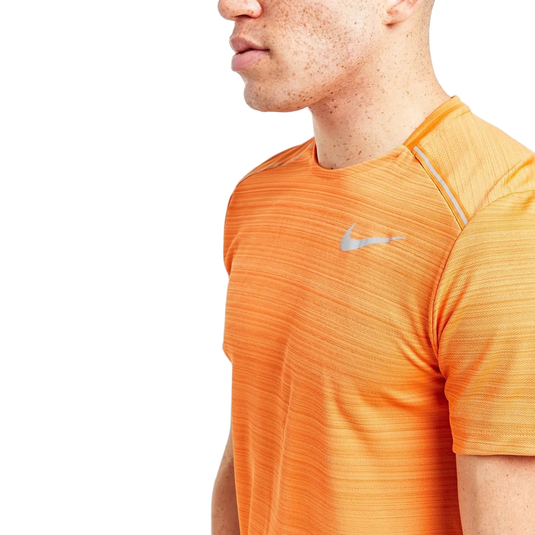 Model detail view of Nike Dri-FIT 1.0 Orange Miler Running T Shirt AJ7565-871
