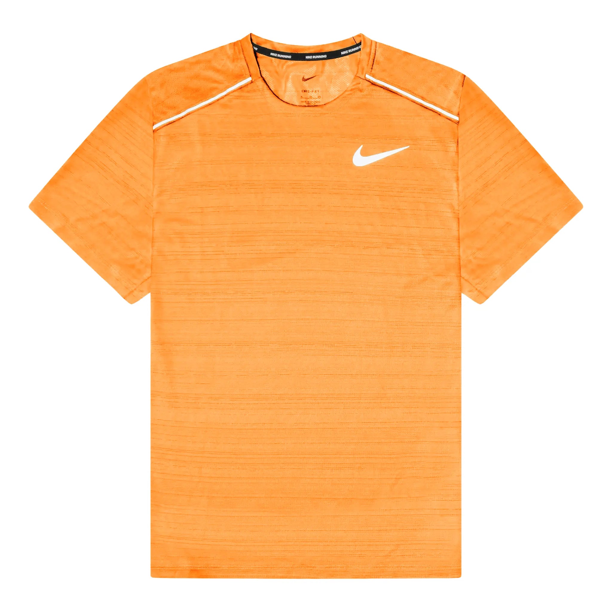 Front view of Nike Dri-FIT 1.0 Orange Miler Running T Shirt AJ7565-871