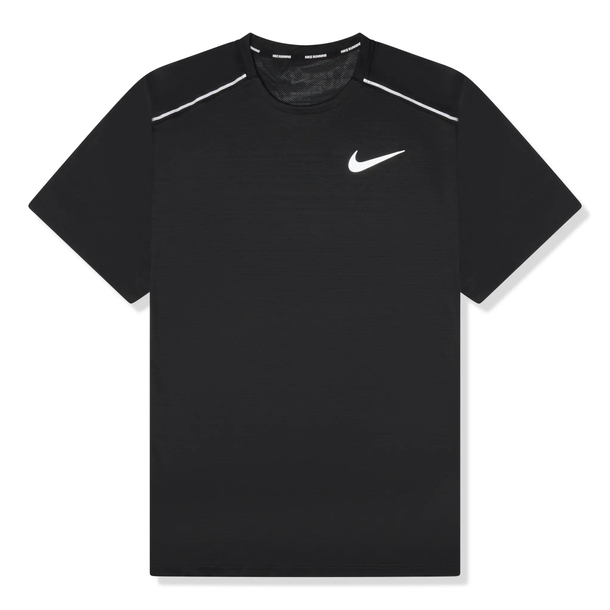Front view of Nike Dri-FIT Black Miler Running T Shirt AJ7566-010