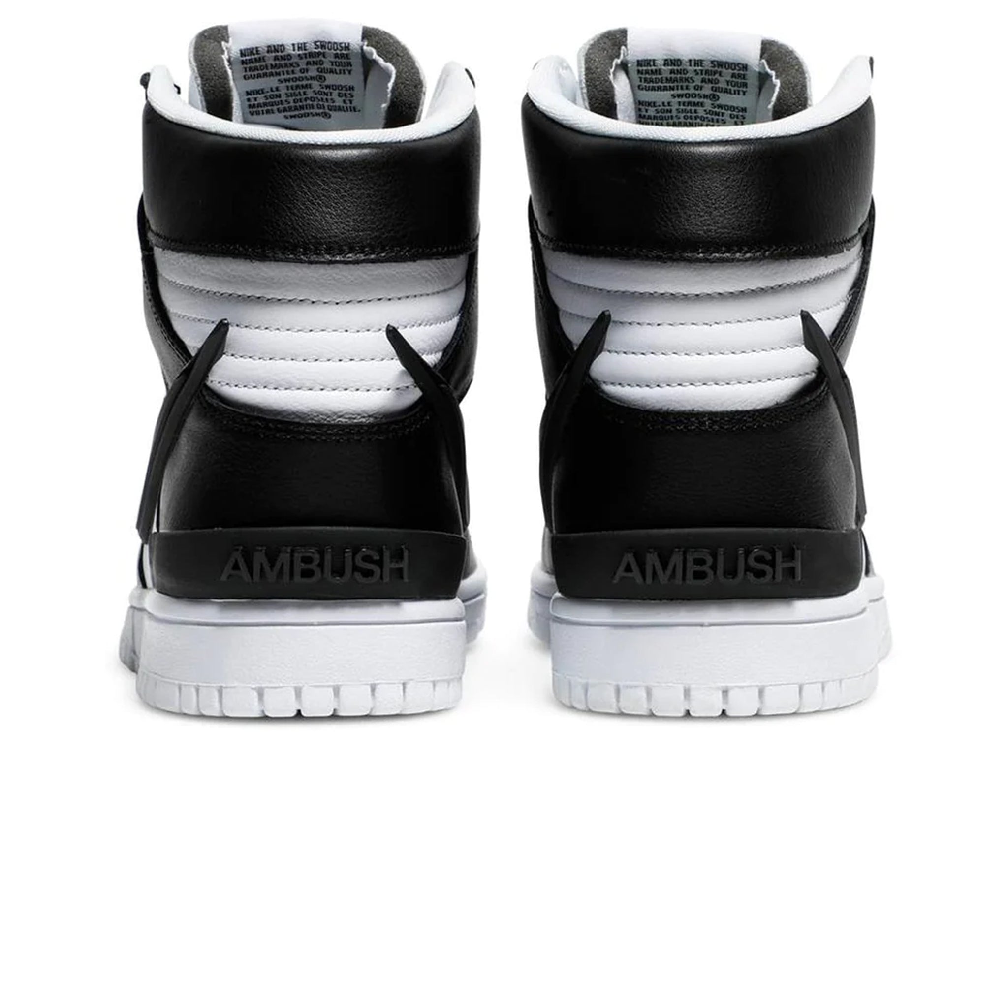 Heel view of Nike Dunk High Ambush Black White Sneaker CU7544-001