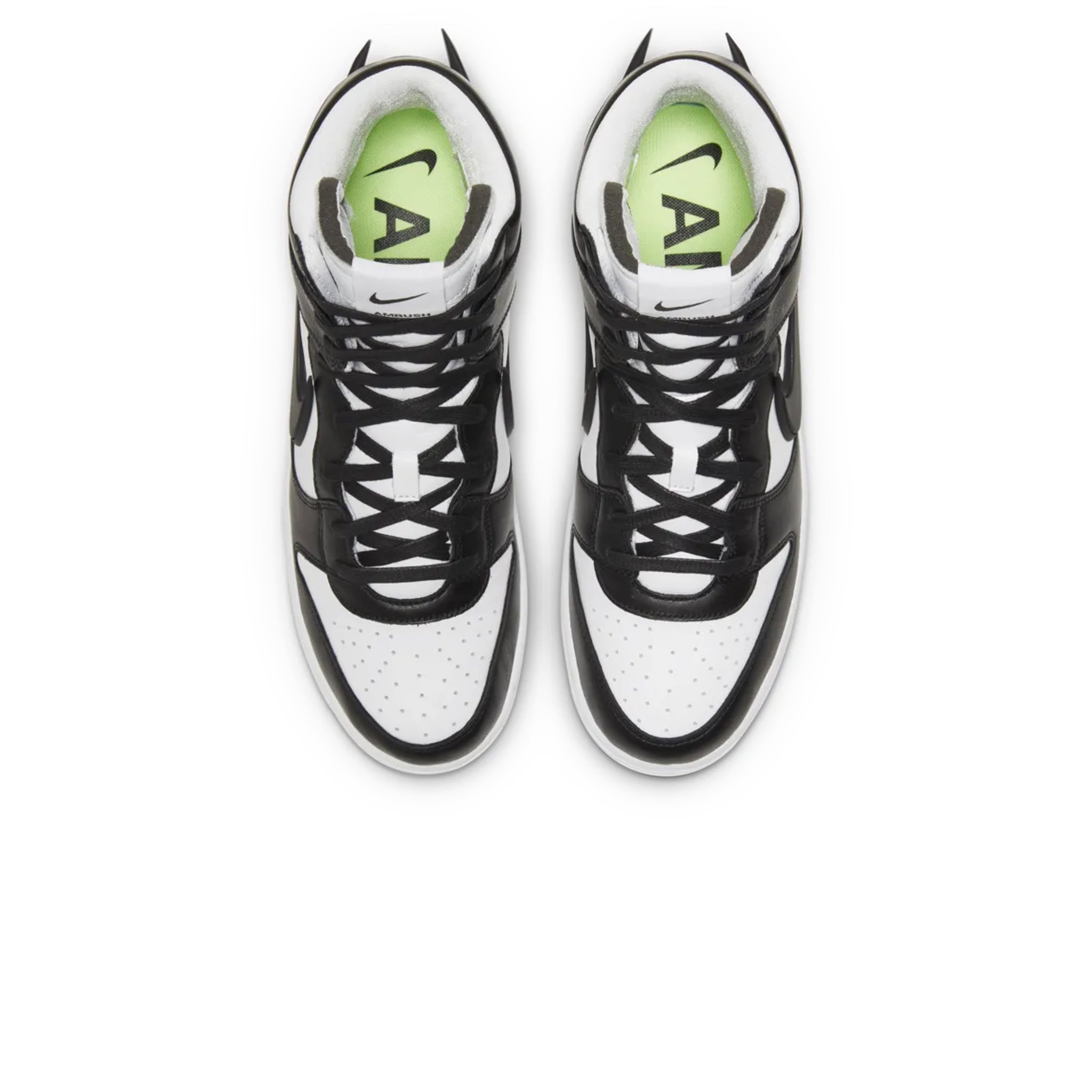 Top down view of Nike Dunk High Ambush Black White Sneaker CU7544-001