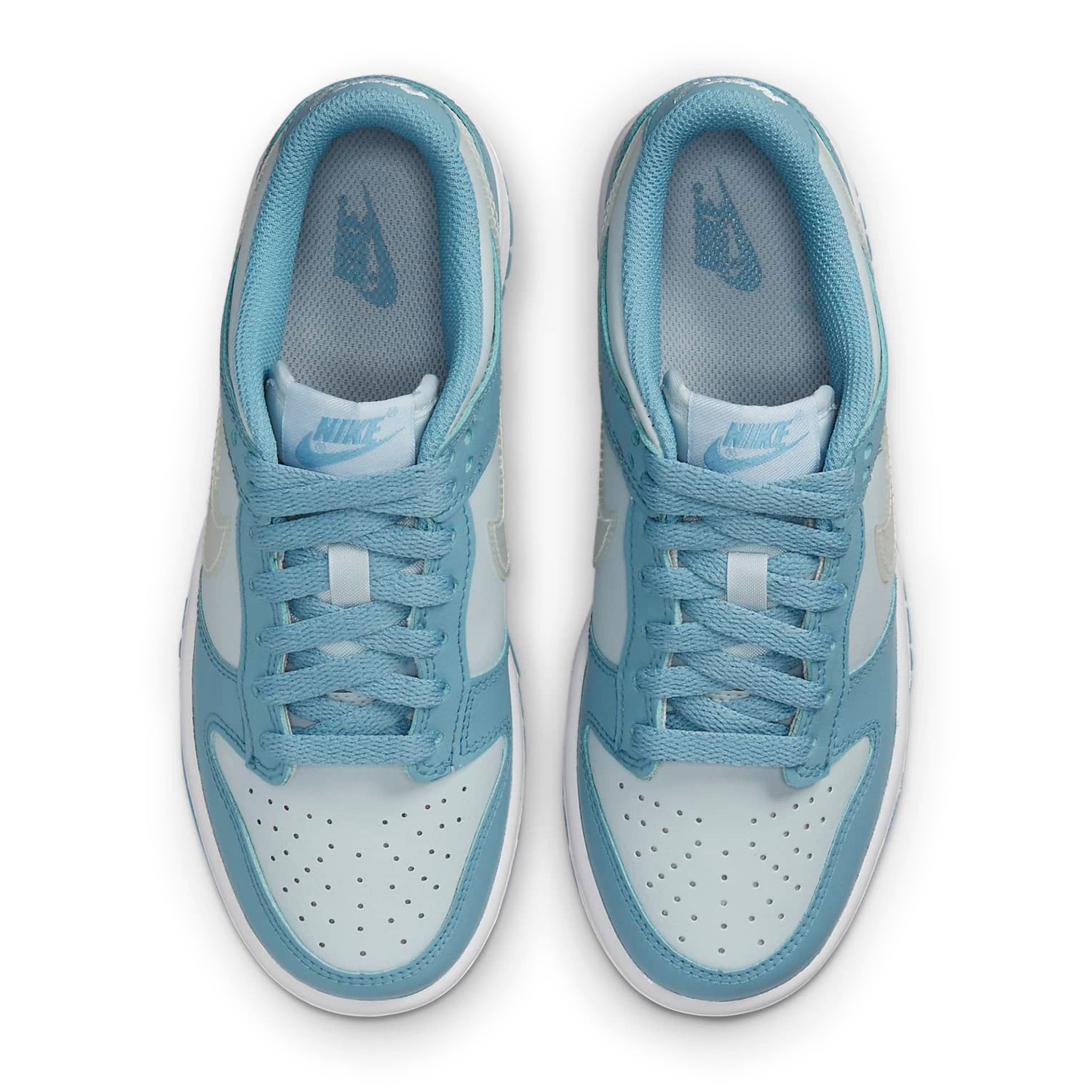 Top down view of Nike Dunk Low Aura Clear Blue Swoosh (GS) DH9765-401