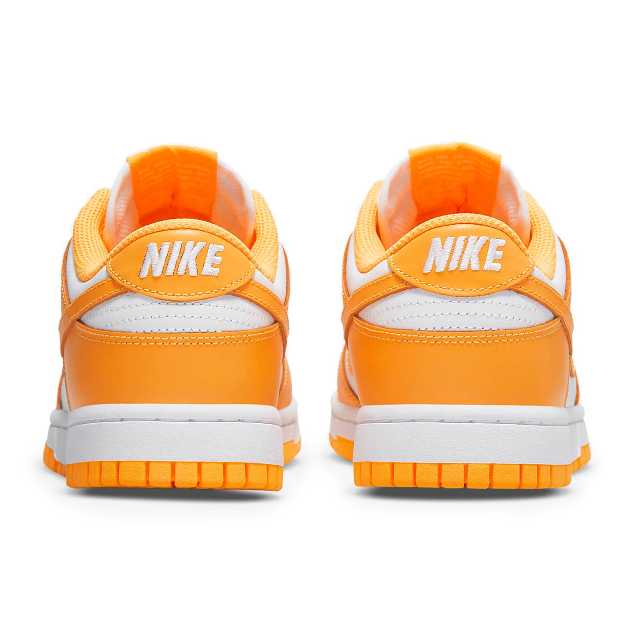 Heel view of Nike Dunk Low Laser Orange (W) DD1503-800