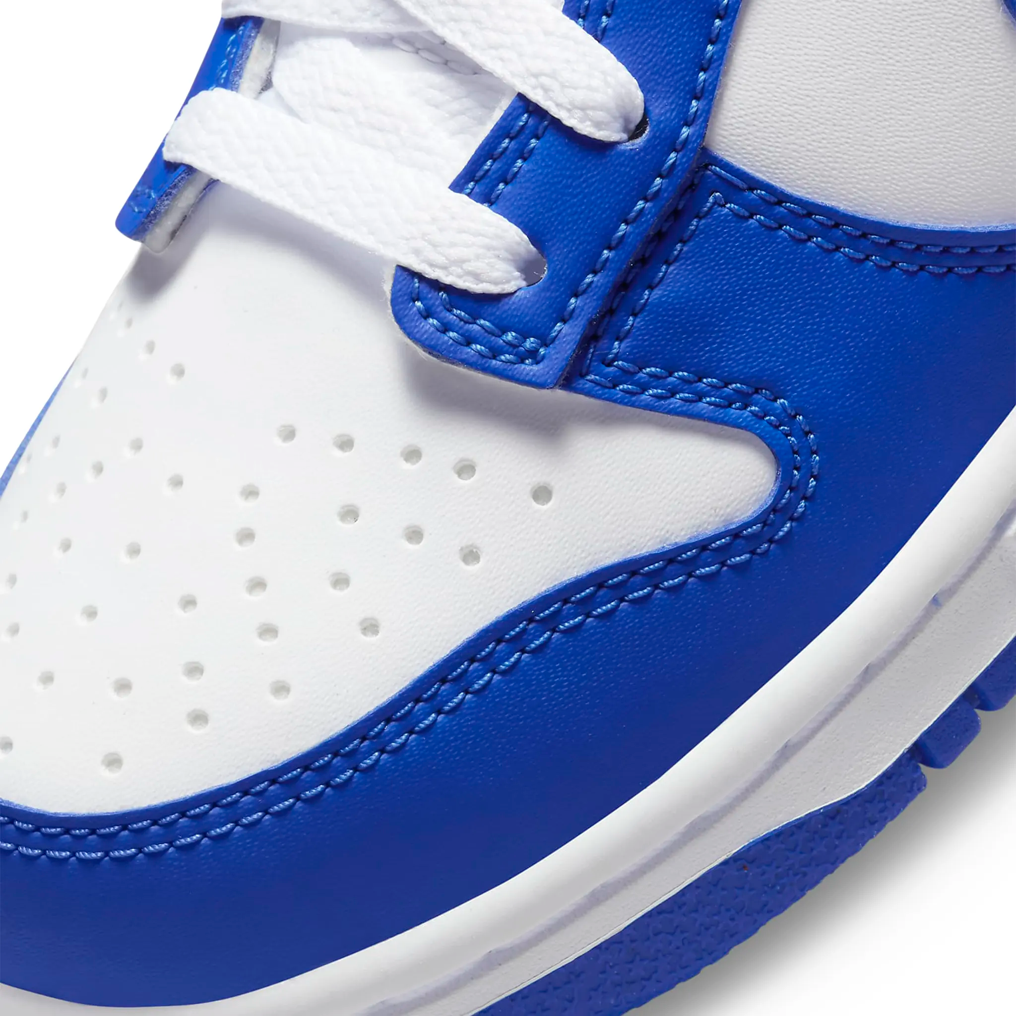 Toe box view of Nike Dunk Low Racer Blue (GS) DV7067-400