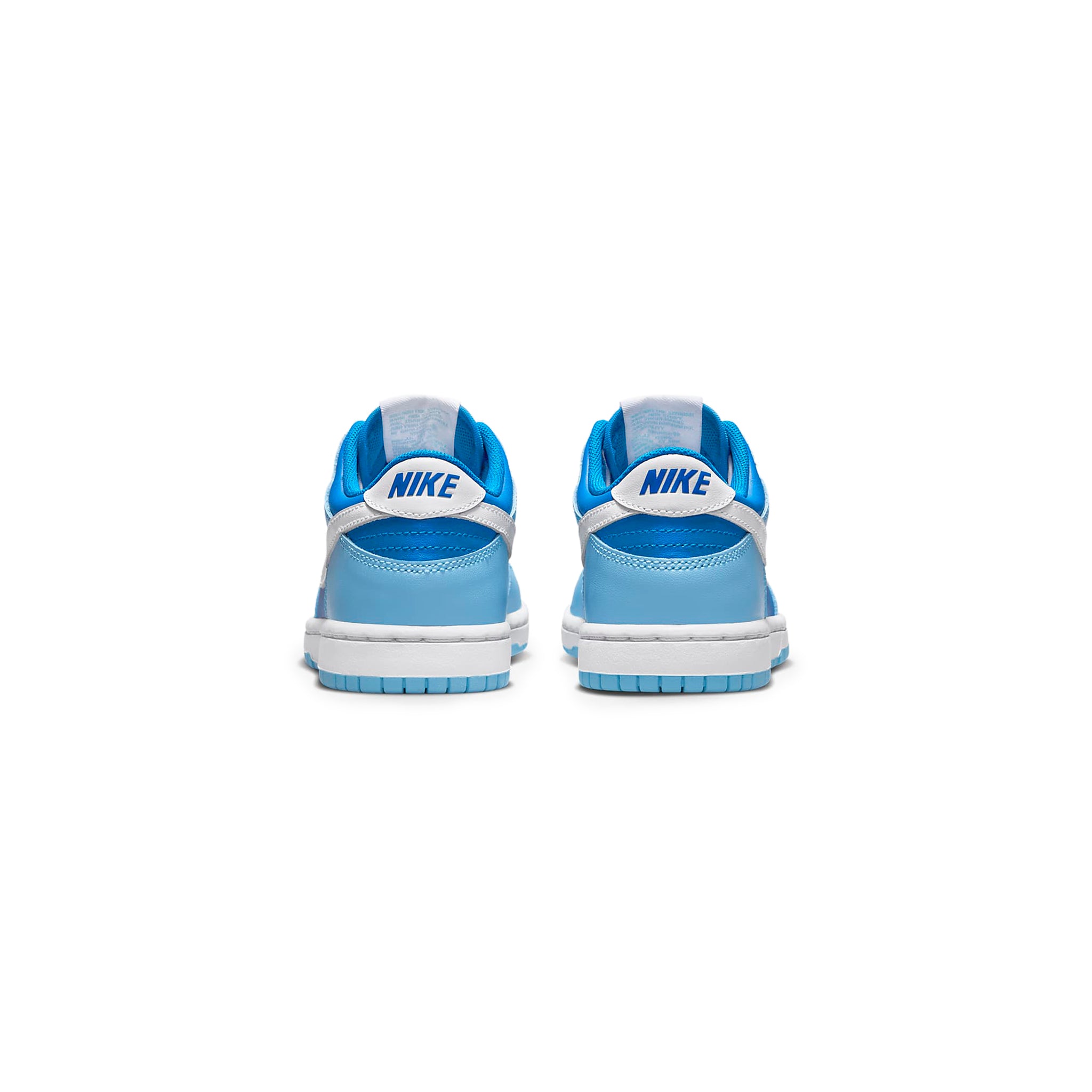 Heel view of Nike Dunk Low Retro QS Flash White Argon Blue Flash (PS) DV2635-400