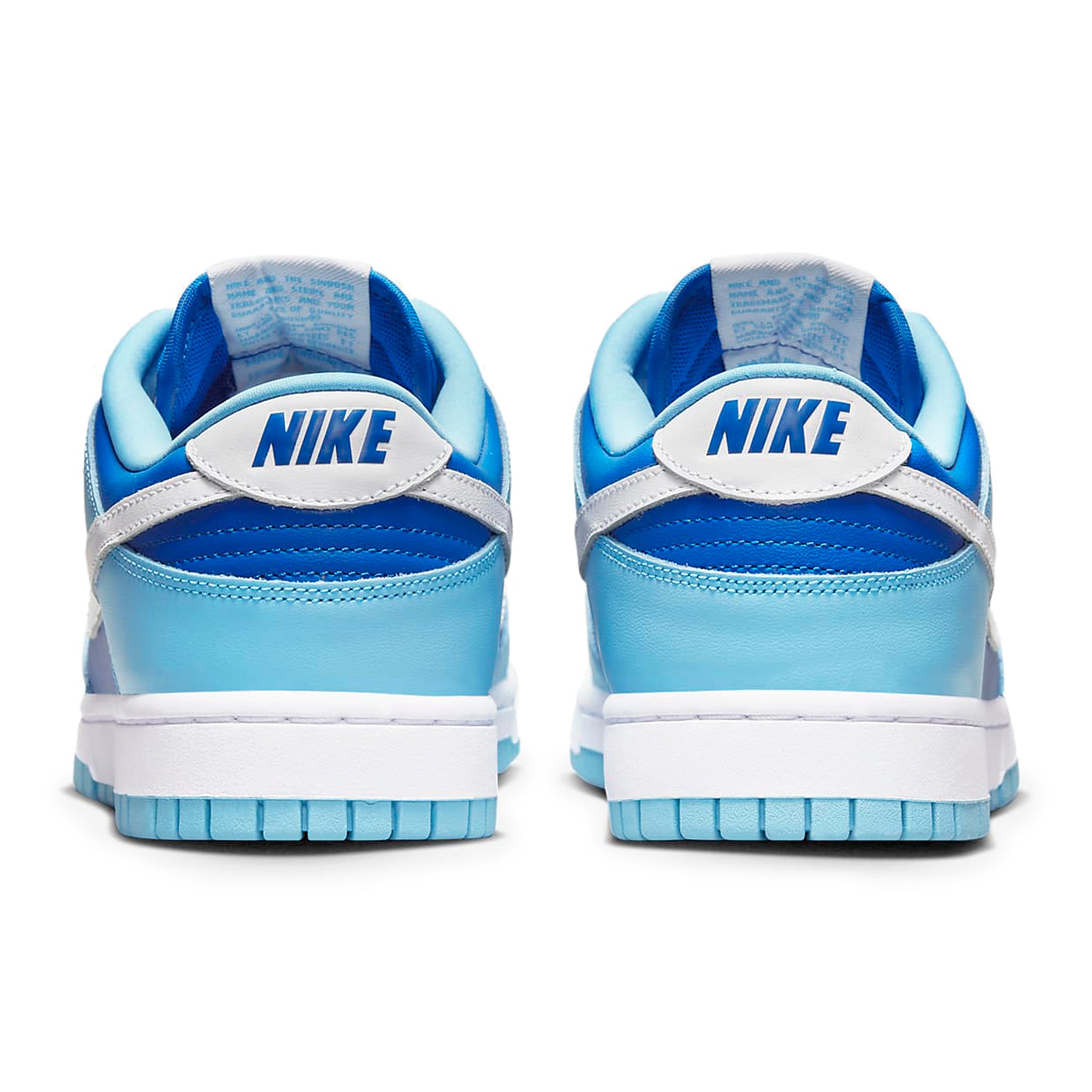 Heel  view of Nike Dunk Low Retro QS Flash White Argon Blue Flash DM0121-400
