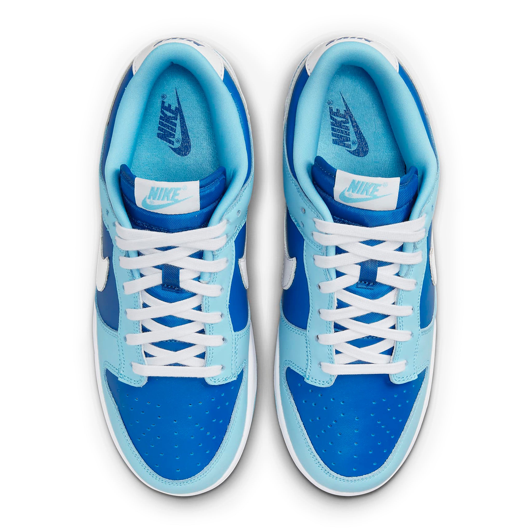 Top down  view of Nike Dunk Low Retro QS Flash White Argon Blue Flash DM0121-400