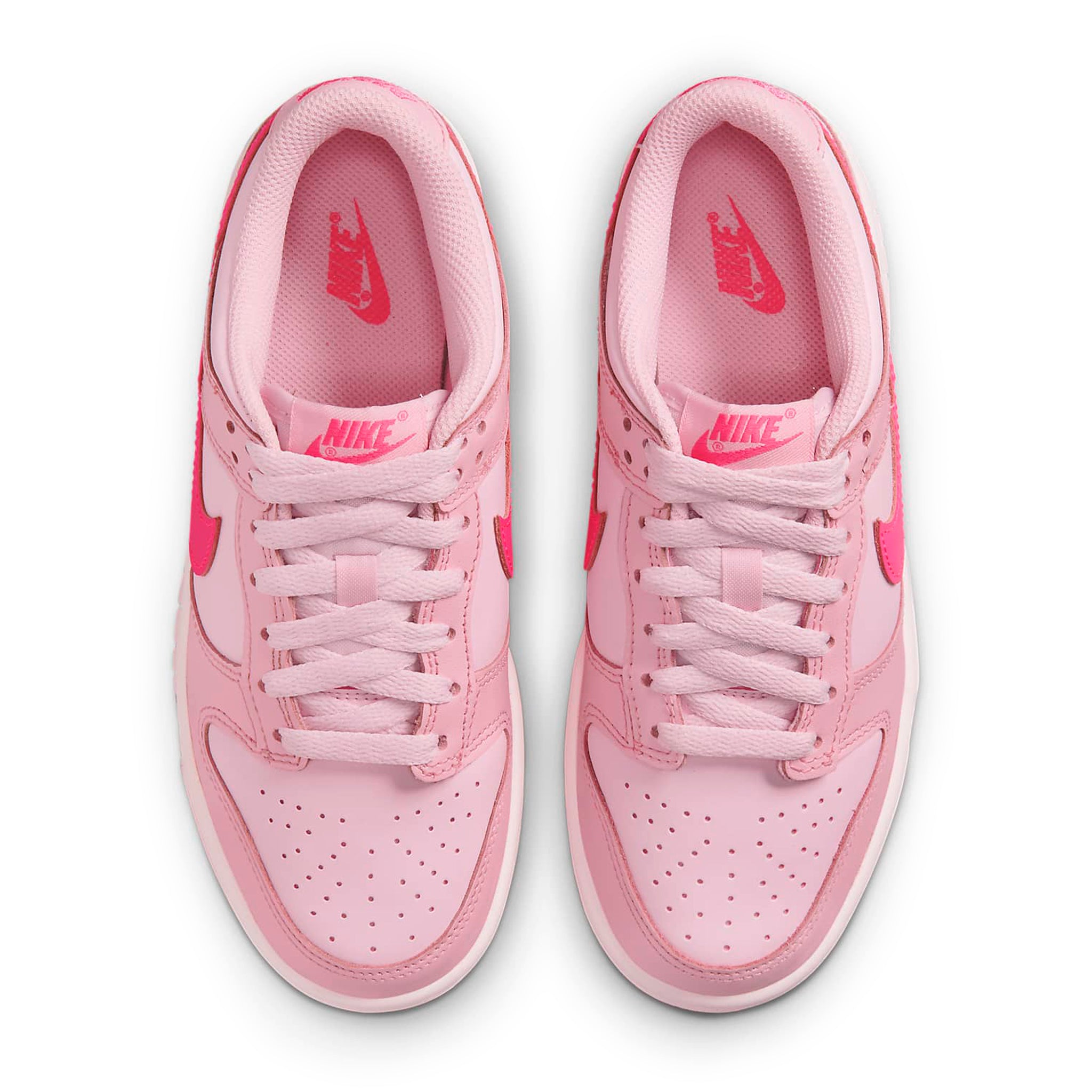 Top down view of Nike Dunk Low Triple Pink (GS) DH9765-600
