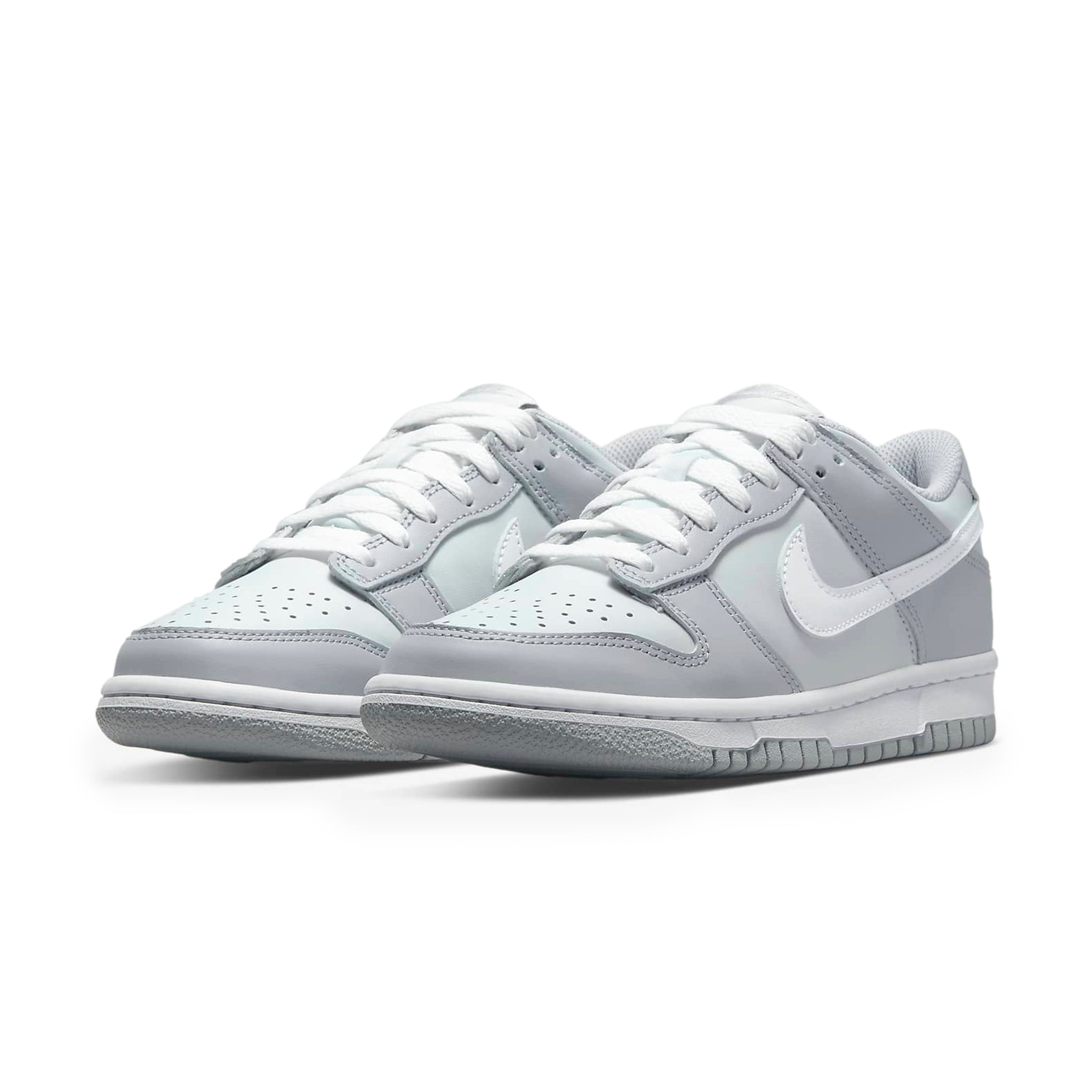 Front side view of Nike Dunk Low Two Toned Grey (GS) DH9765-001