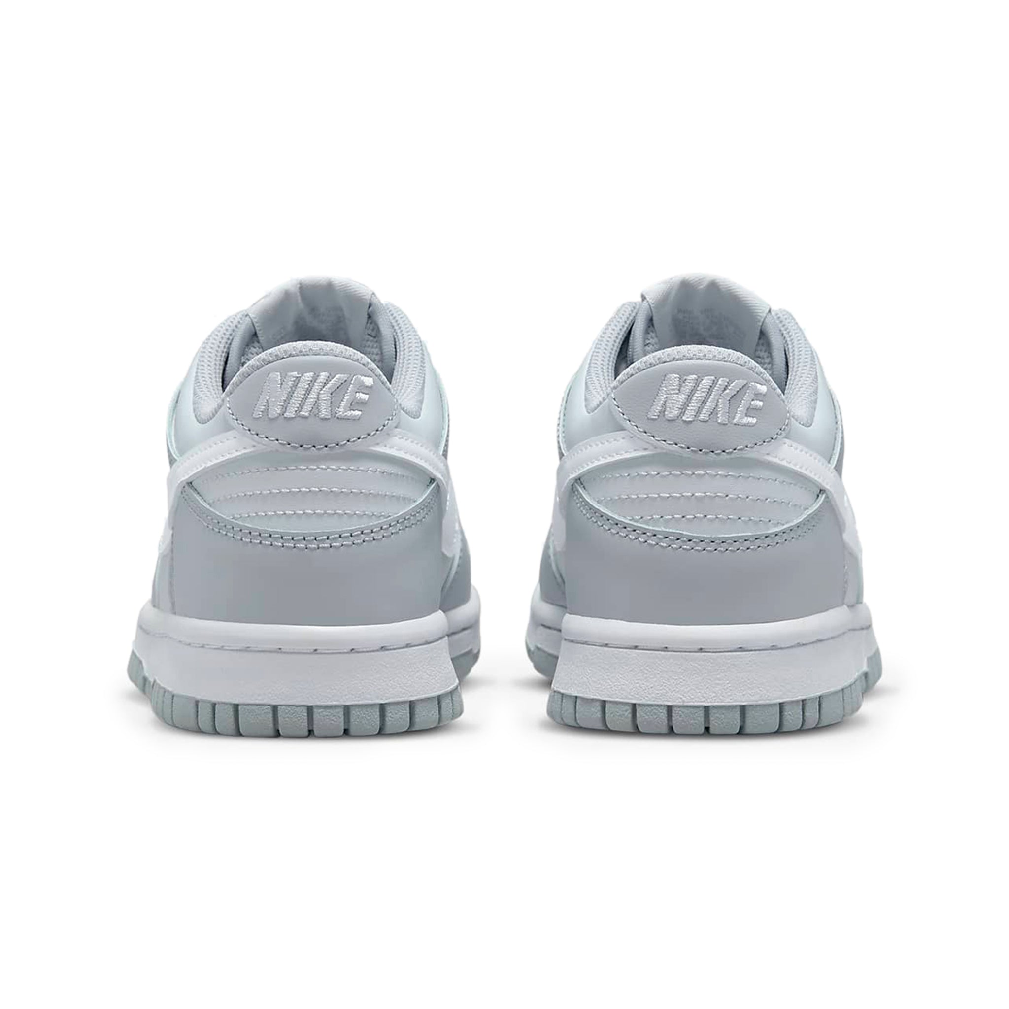 Heel view of Nike Dunk Low Two Toned Grey (GS) DH9765-001