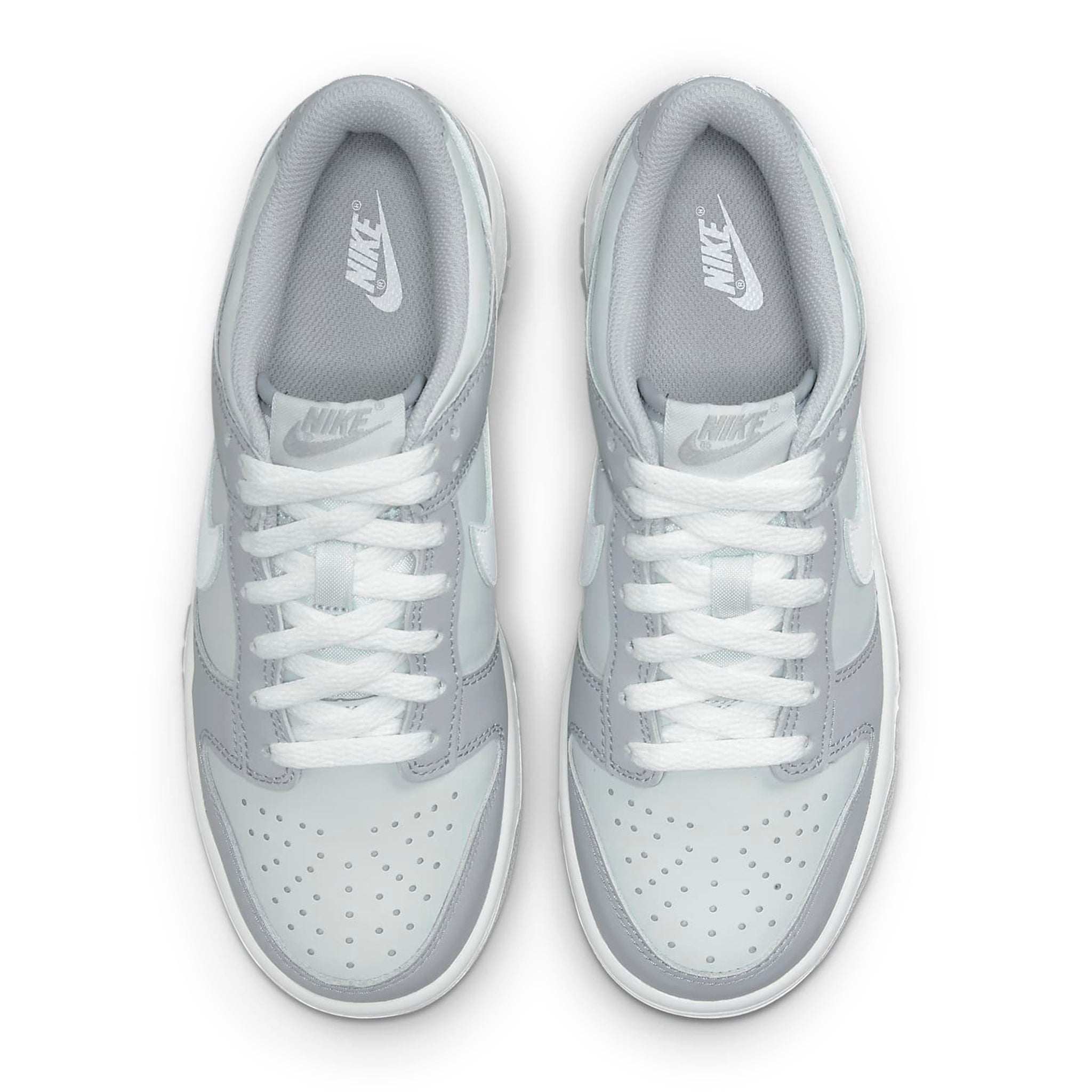 Top down view of Nike Dunk Low Two Toned Grey (GS) DH9765-001