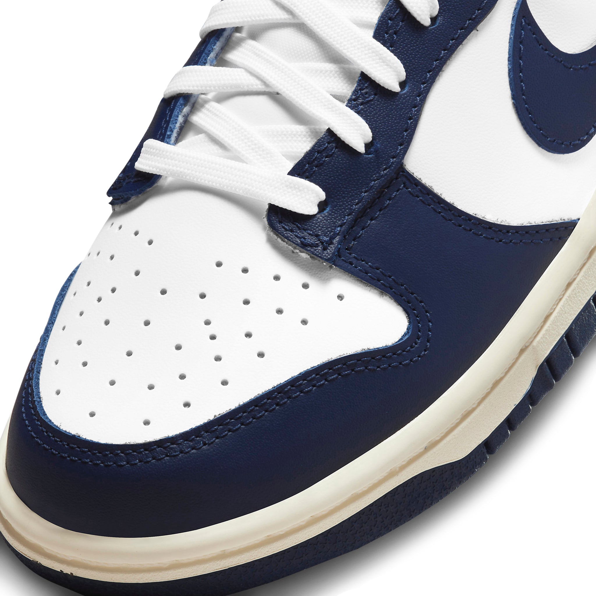Toe box view of Nike Dunk Low Vintage Navy (W) DD1503-115