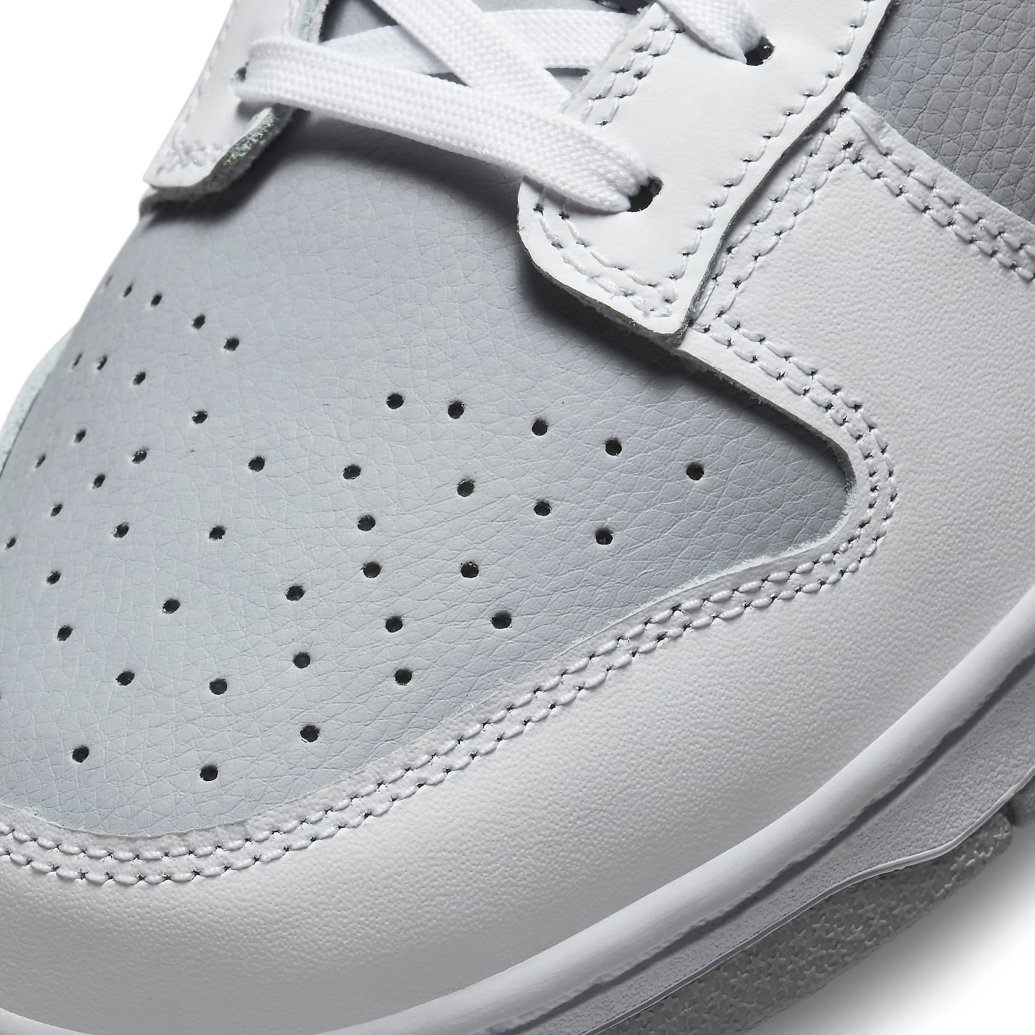Toe box view of Nike Dunk Low White Neutral Grey DJ6188-003