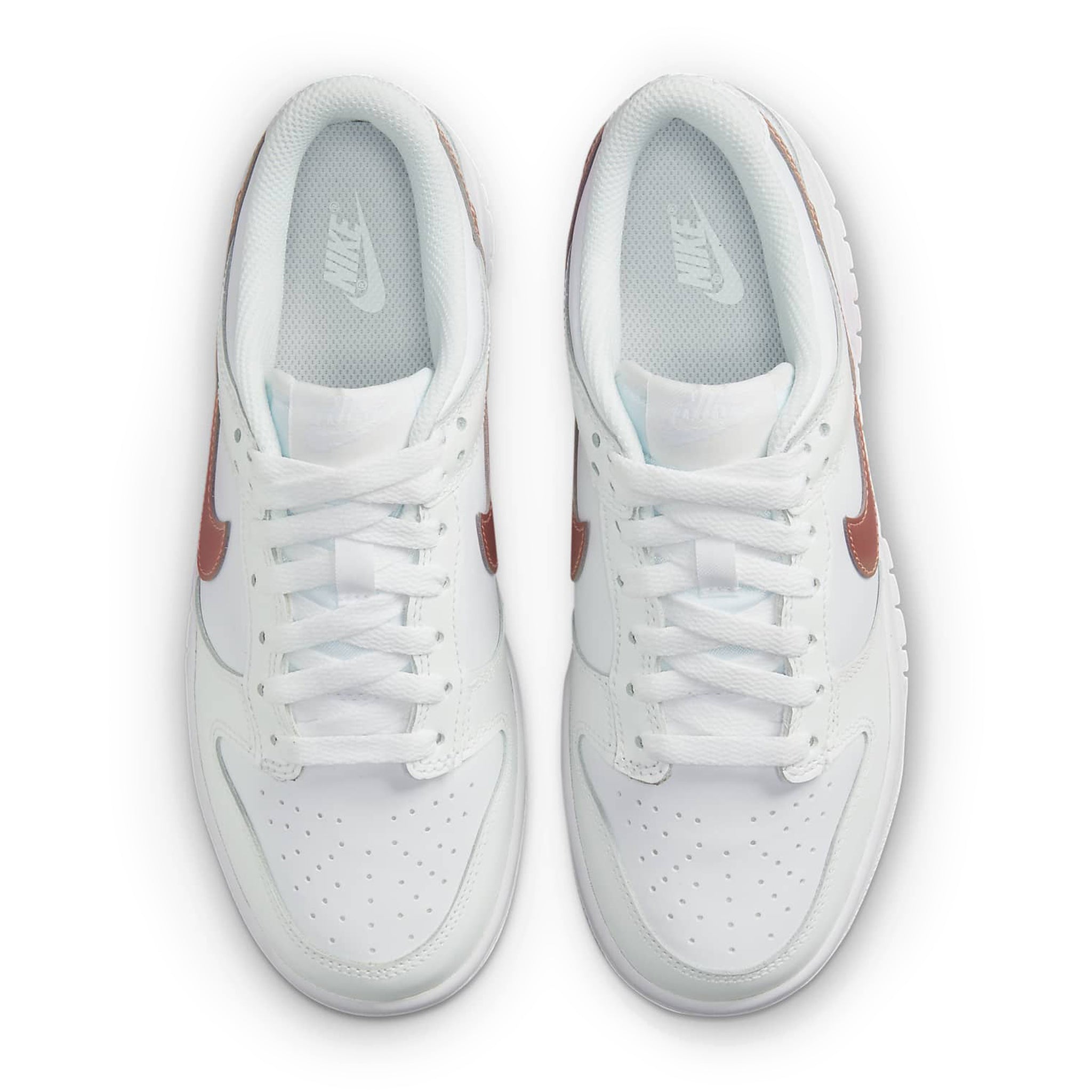Top down view of Nike Dunk Low White Pink (GS) DH9765-100