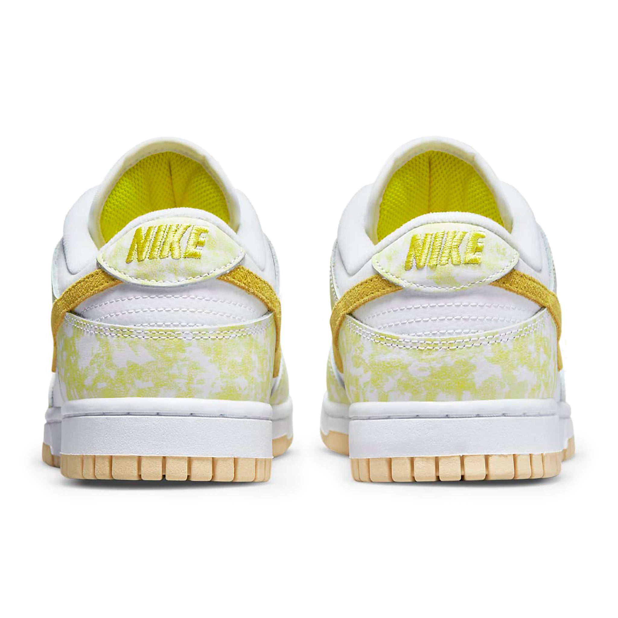 Heel view of Nike Dunk Low Yellow Strike (W) DM9467-700