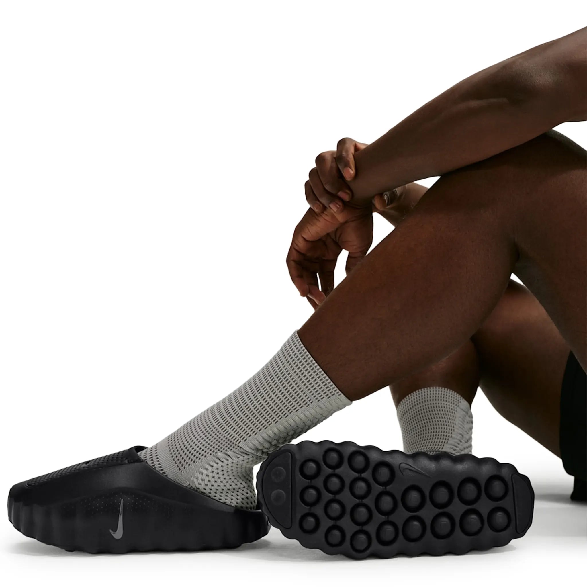 Model View of Nike Mind 001 Pregame Black Cool Grey Anthracite Mules HQ4307-005